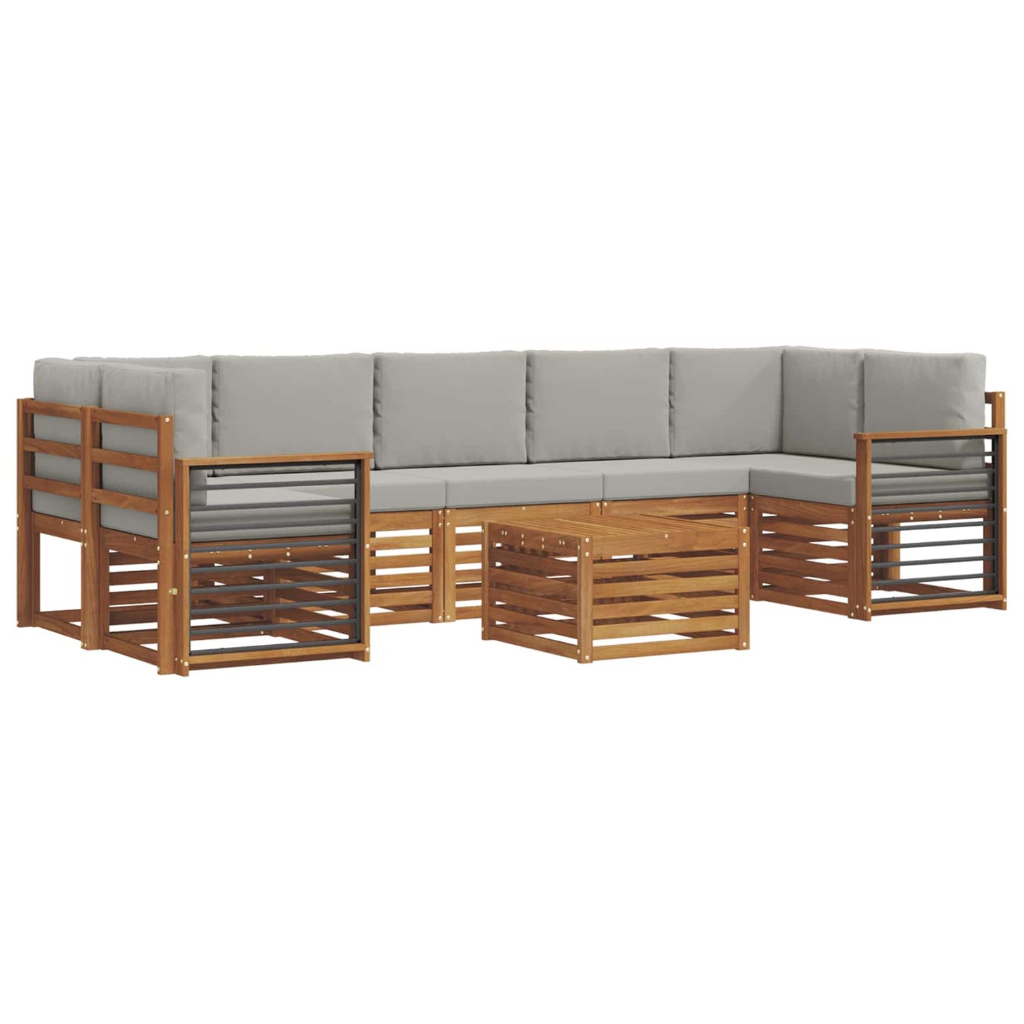 Buiten bankenset met kussen 8 pcs Natuurlijk en Lichtgrijs is nu te koop bij PeponiXL, paradijselijk wonen!