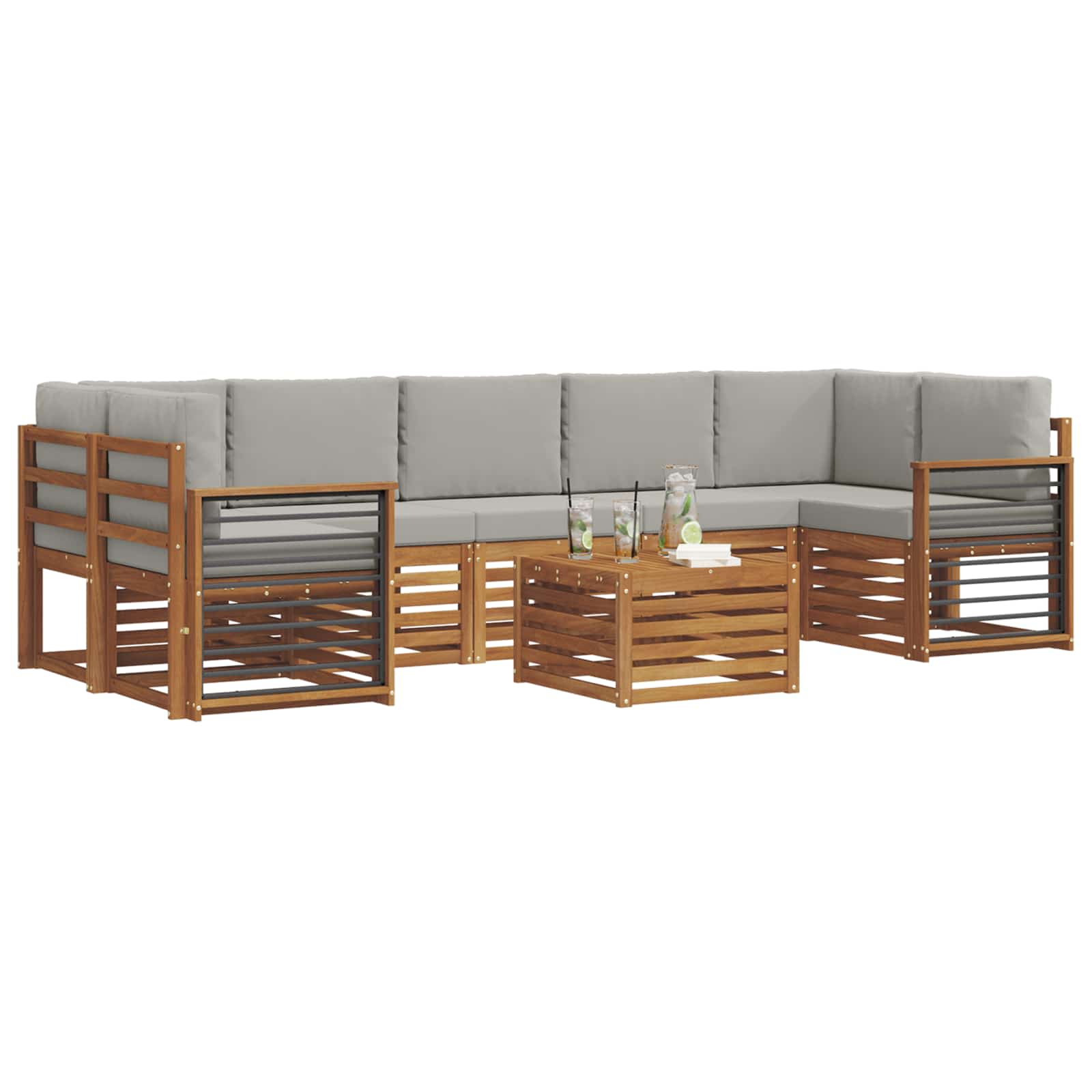 Buiten bankenset met kussen 8 pcs Natuurlijk en Lichtgrijs is nu te koop bij PeponiXL, paradijselijk wonen!