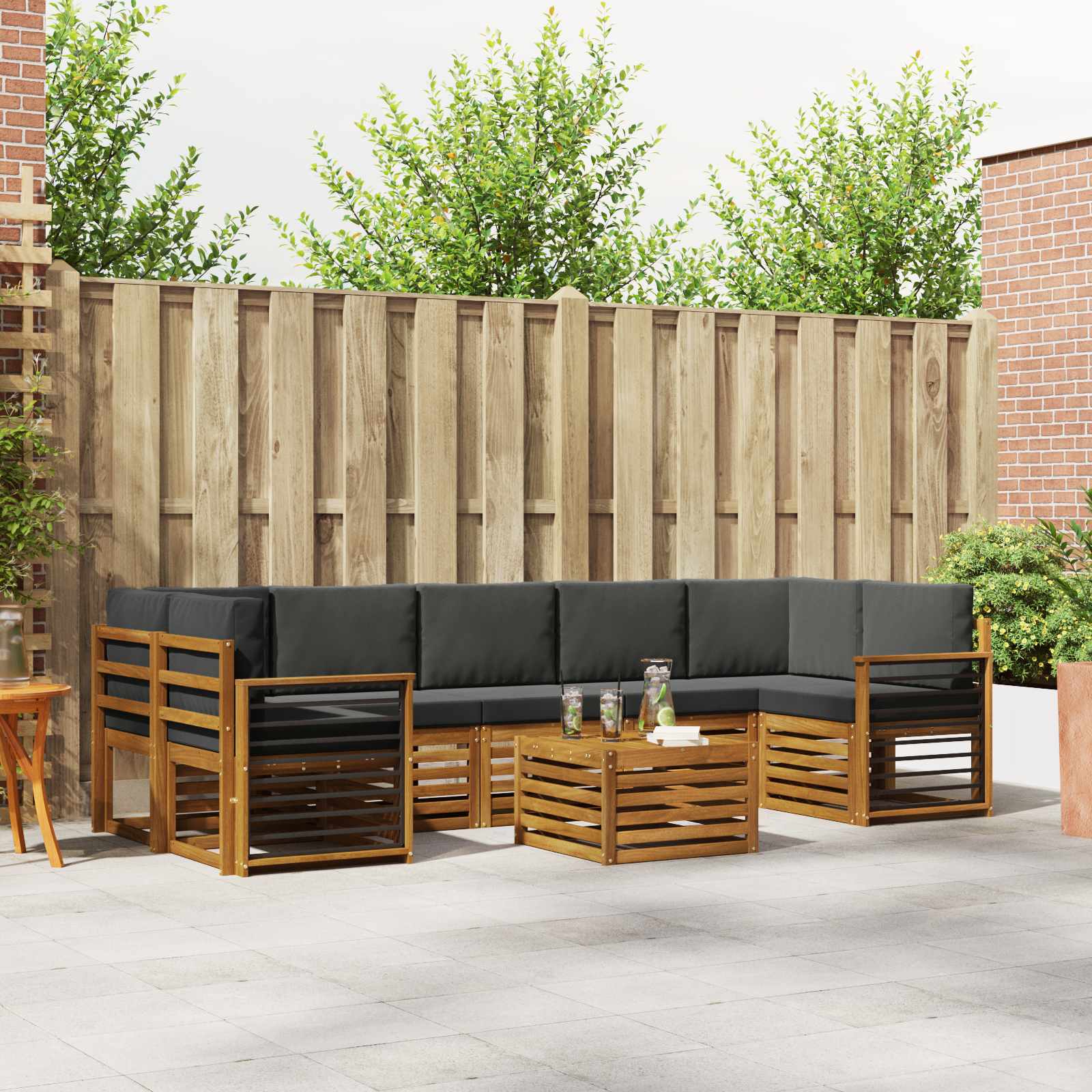 Buiten bankenset met kussen 8 pcs Natuurlijk en Antraciet is nu te koop bij PeponiXL, paradijselijk wonen!