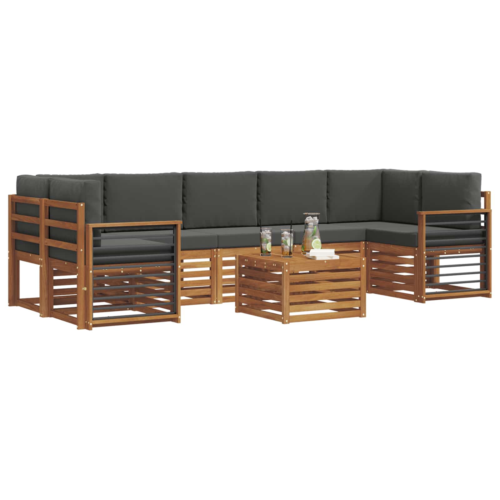Buiten bankenset met kussen 8 pcs Natuurlijk en Antraciet is nu te koop bij PeponiXL, paradijselijk wonen!