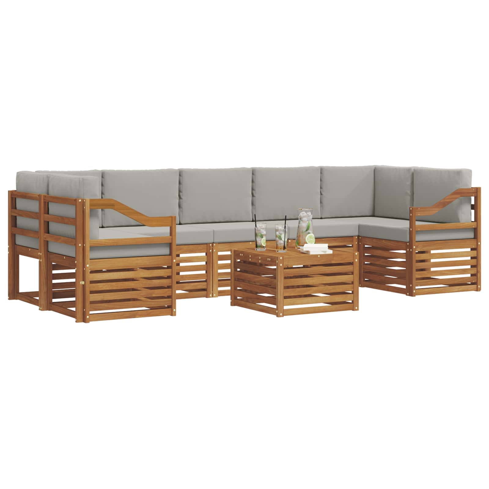 Buiten bankenset met kussen 8 pcs Natuurlijk en Lichtgrijs is nu te koop bij PeponiXL, paradijselijk wonen!