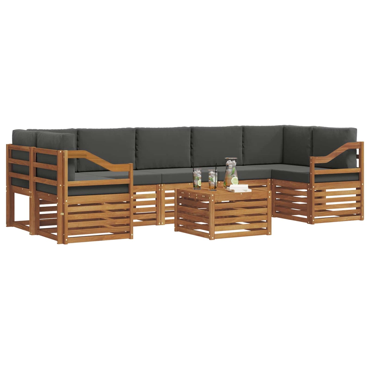 Buiten bankenset met kussen 8 pcs Natuurlijk en Antraciet is nu te koop bij PeponiXL, paradijselijk wonen!