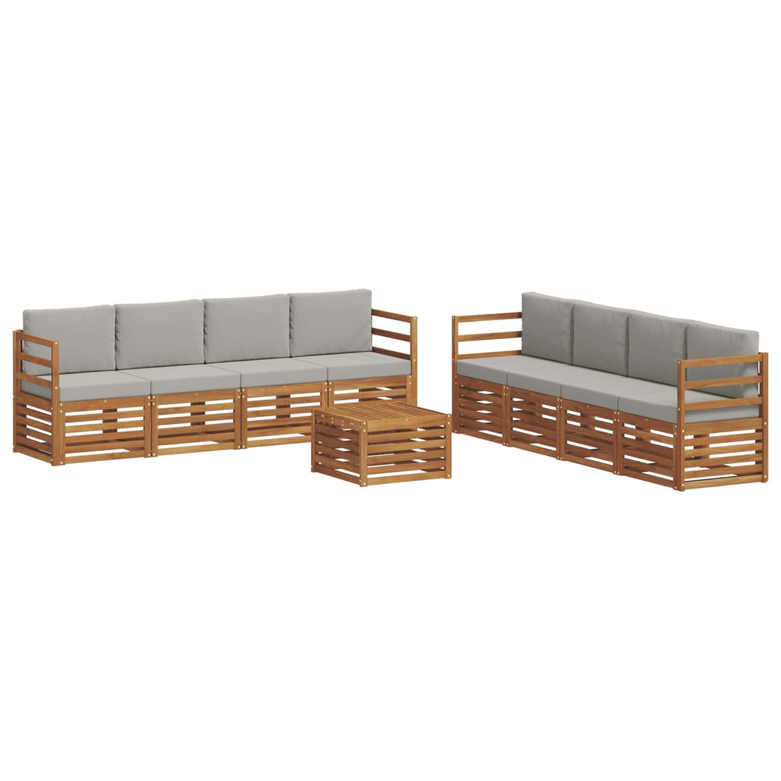 Sofa-Sets 9 pcs Natuurlijk en Lichtgrijs Massief Acaciahout is nu te koop bij PeponiXL, paradijselijk wonen!