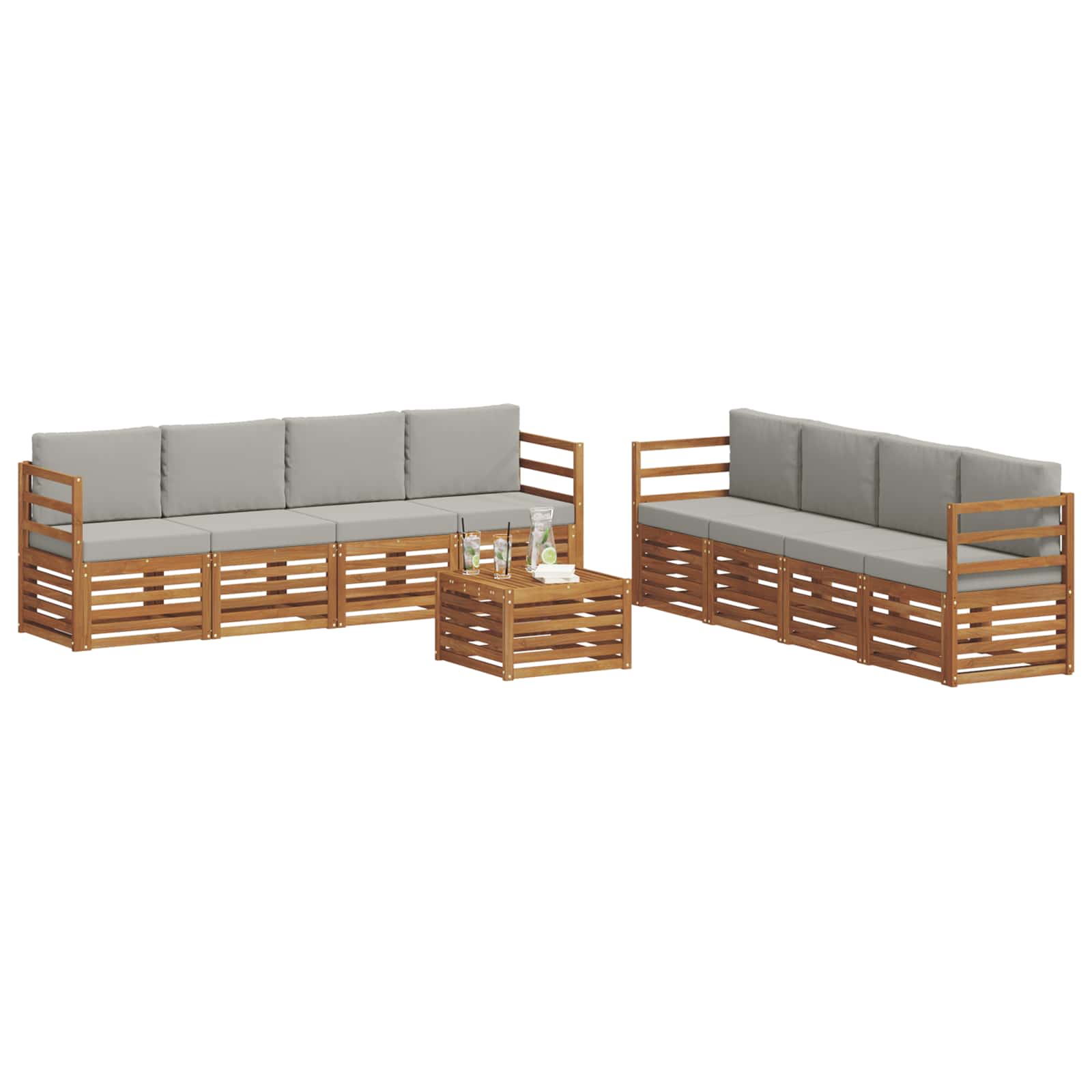 Sofa-Sets 9 pcs Natuurlijk en Lichtgrijs Massief Acaciahout is nu te koop bij PeponiXL, paradijselijk wonen!