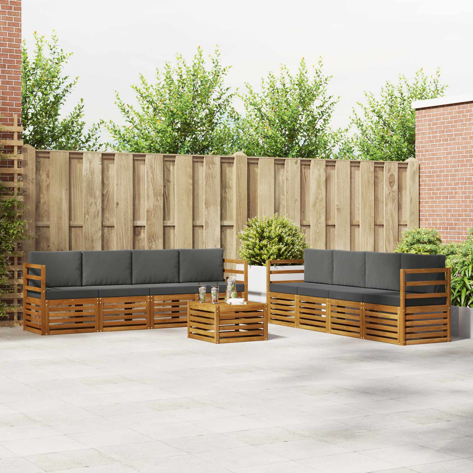 Sofa-Sets 9 pcs Natuurlijk en Antraciet Massief Acaciahout is nu te koop bij PeponiXL, paradijselijk wonen!