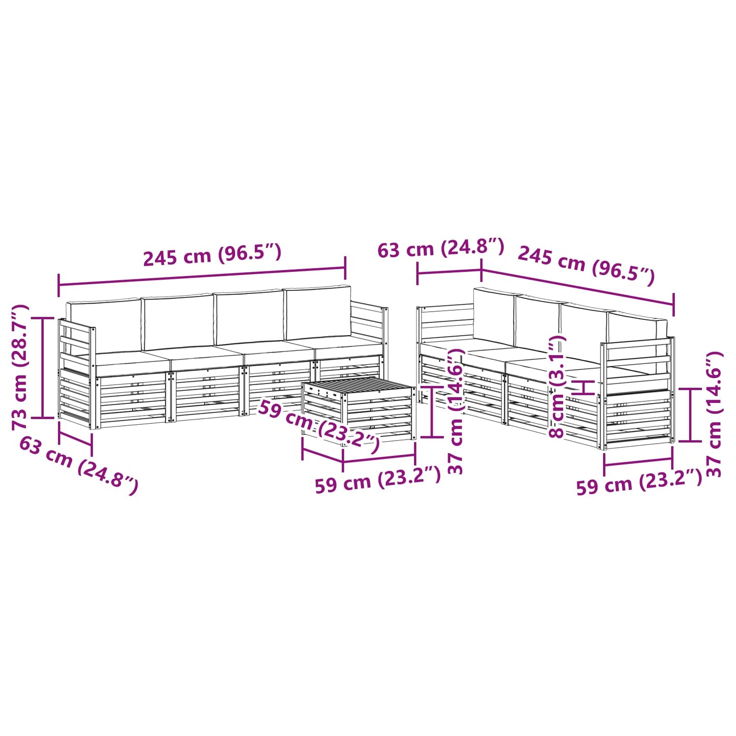 Sofa-Sets 9 pcs Natuurlijk en Antraciet Massief Acaciahout is nu te koop bij PeponiXL, paradijselijk wonen!