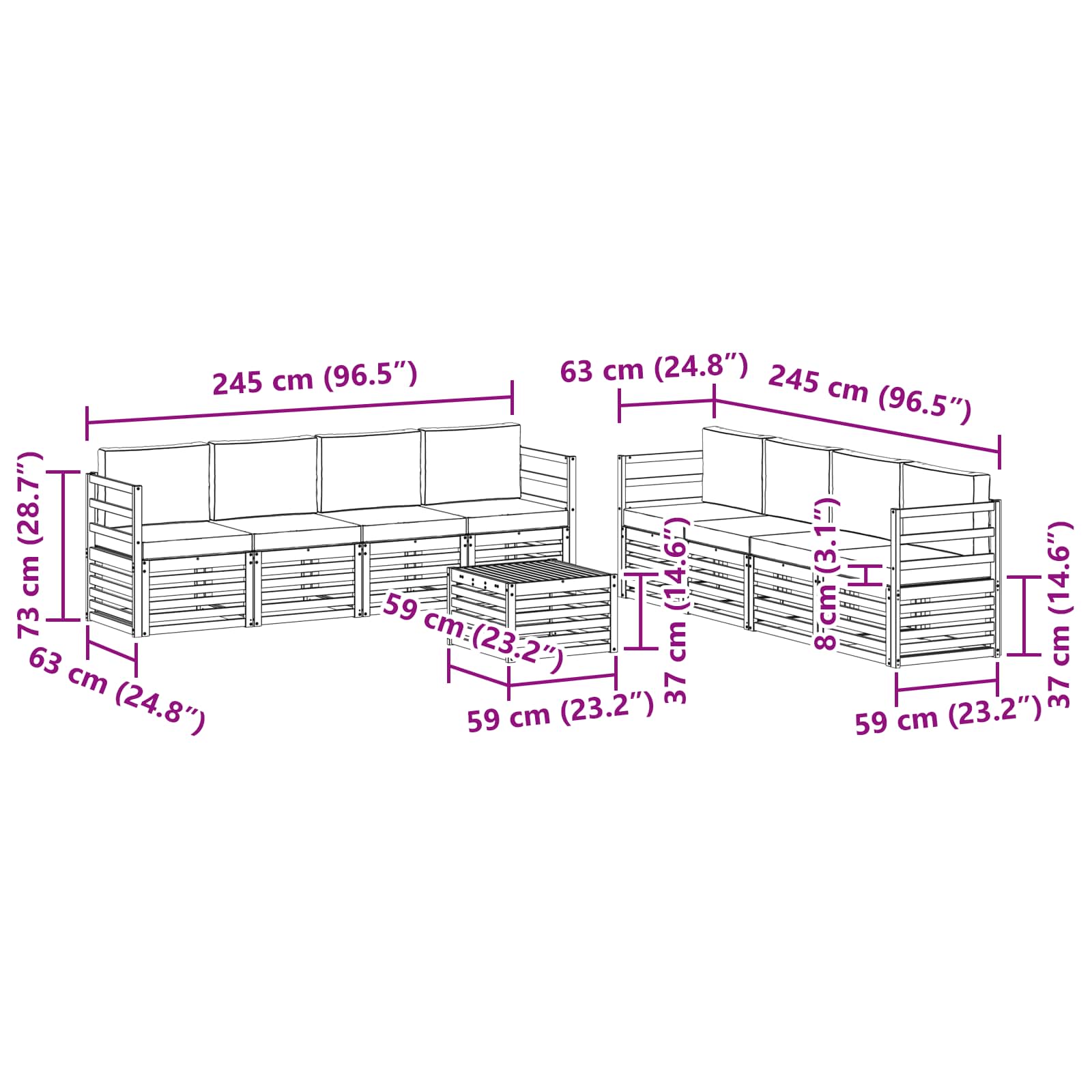 Sofa-Sets 9 pcs Natuurlijk en Antraciet Massief Acaciahout is nu te koop bij PeponiXL, paradijselijk wonen!