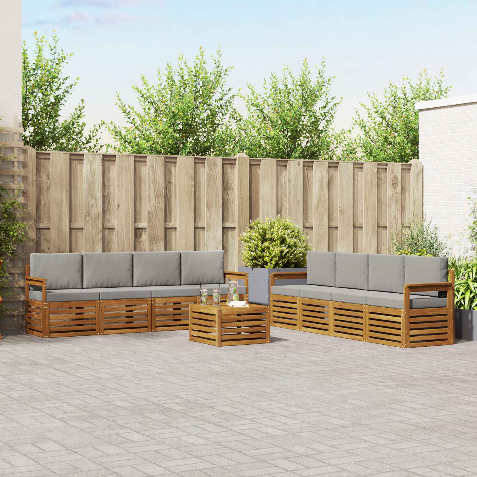 Sofa-Sets 9 pcs Natuurlijk en Lichtgrijs Massief Acaciahout is nu te koop bij PeponiXL, paradijselijk wonen!