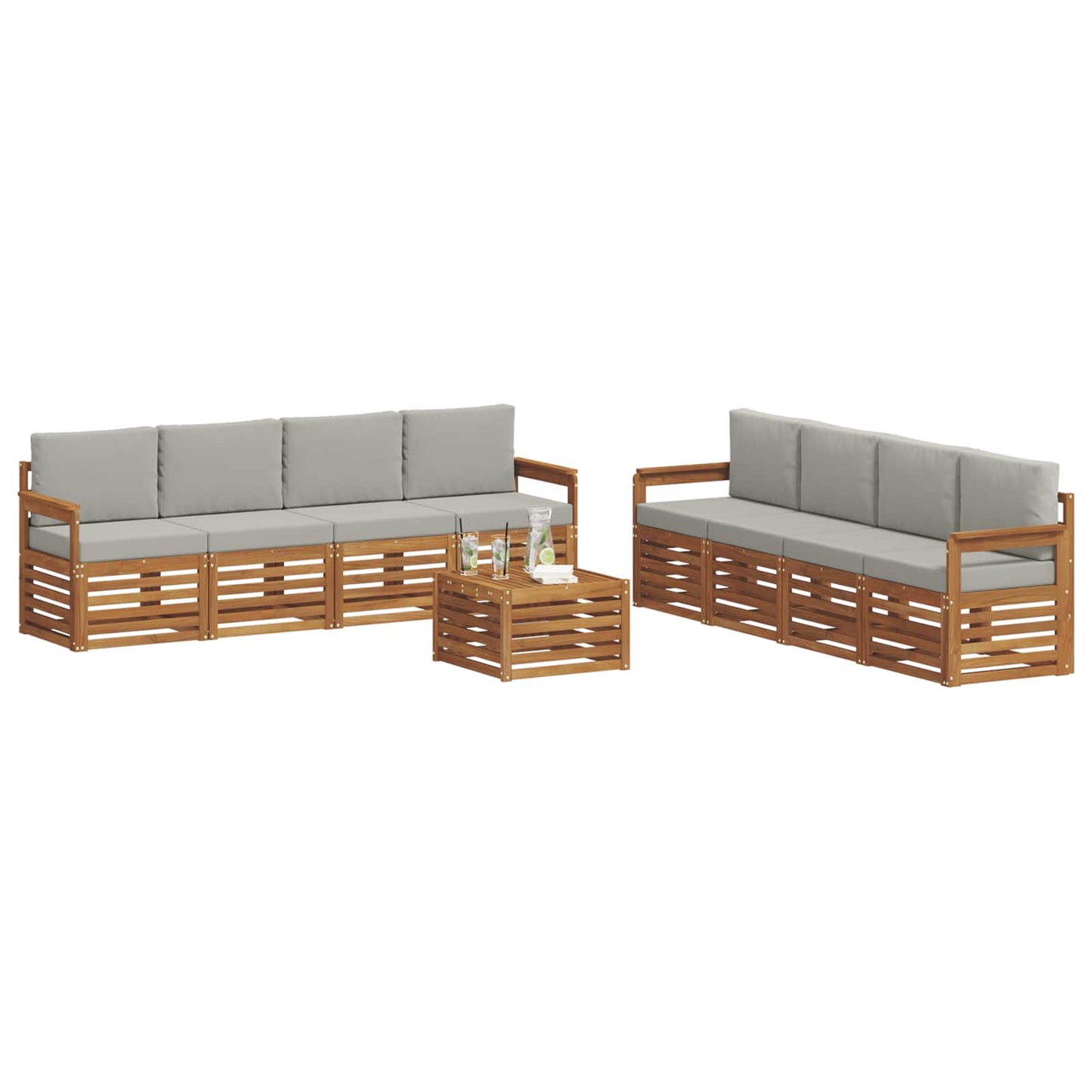 Sofa-Sets 9 pcs Natuurlijk en Lichtgrijs Massief Acaciahout is nu te koop bij PeponiXL, paradijselijk wonen!