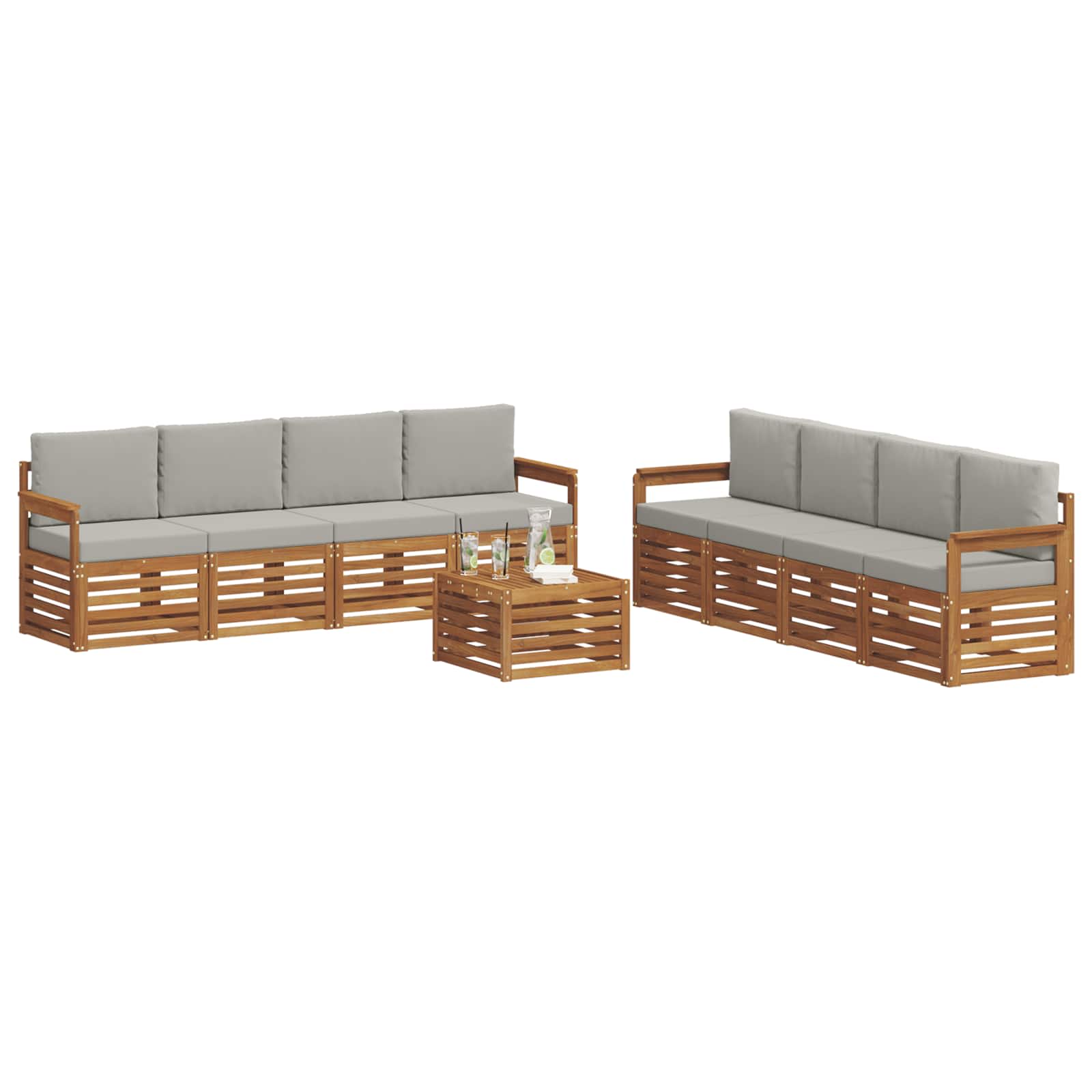 Sofa-Sets 9 pcs Natuurlijk en Lichtgrijs Massief Acaciahout is nu te koop bij PeponiXL, paradijselijk wonen!