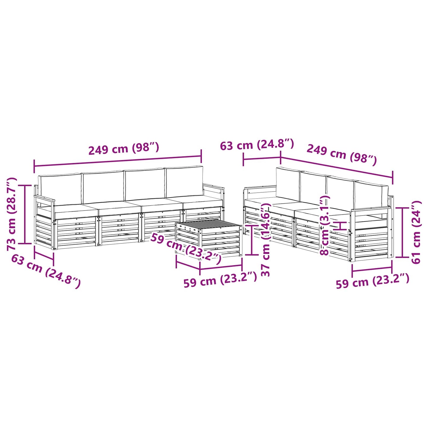 Sofa-Sets 9 pcs Natuurlijk en Lichtgrijs Massief Acaciahout is nu te koop bij PeponiXL, paradijselijk wonen!