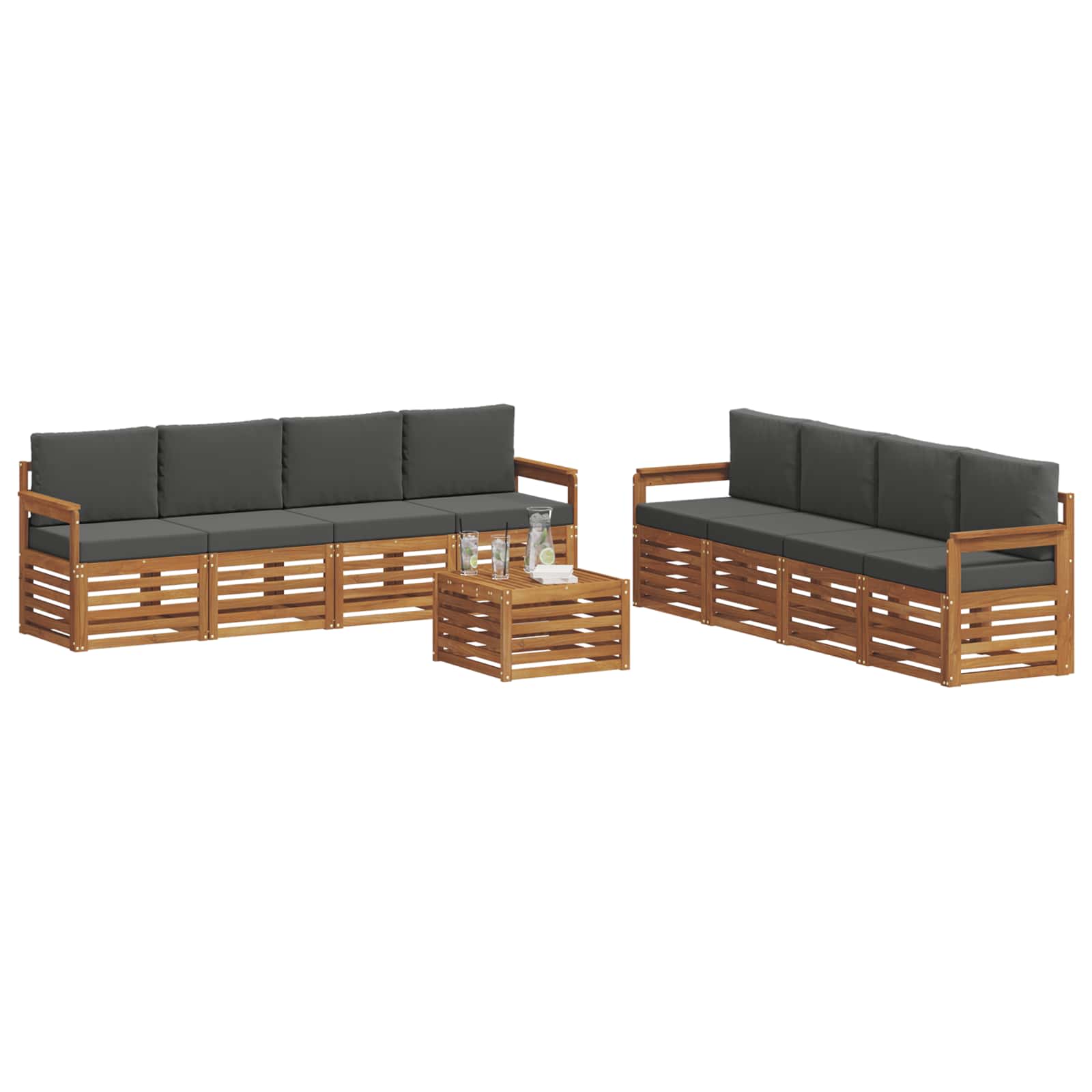 Sofa-Sets 9 pcs Natuurlijk en Antraciet Massief Acaciahout is nu te koop bij PeponiXL, paradijselijk wonen!