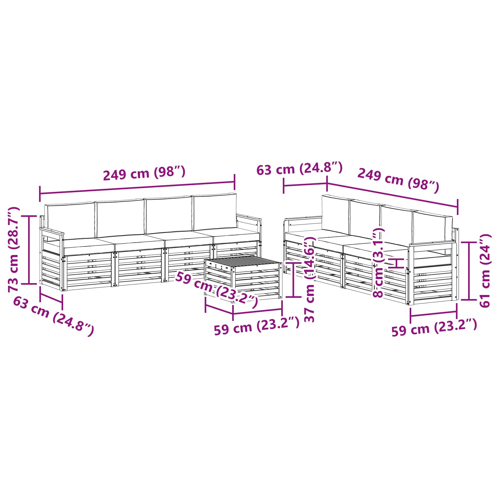Sofa-Sets 9 pcs Natuurlijk en Antraciet Massief Acaciahout is nu te koop bij PeponiXL, paradijselijk wonen!