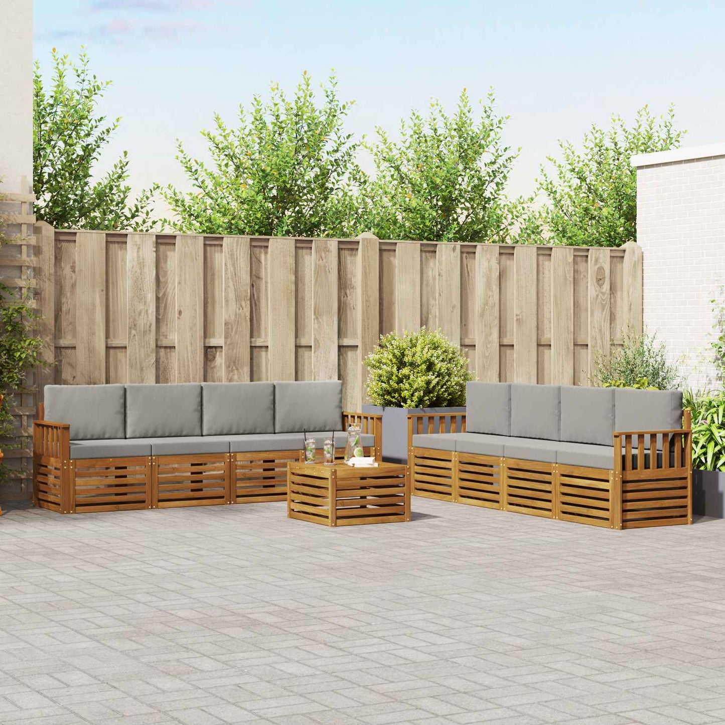 Sofa-Sets 9 pcs Natuurlijk en Lichtgrijs Massief Acaciahout is nu te koop bij PeponiXL, paradijselijk wonen!