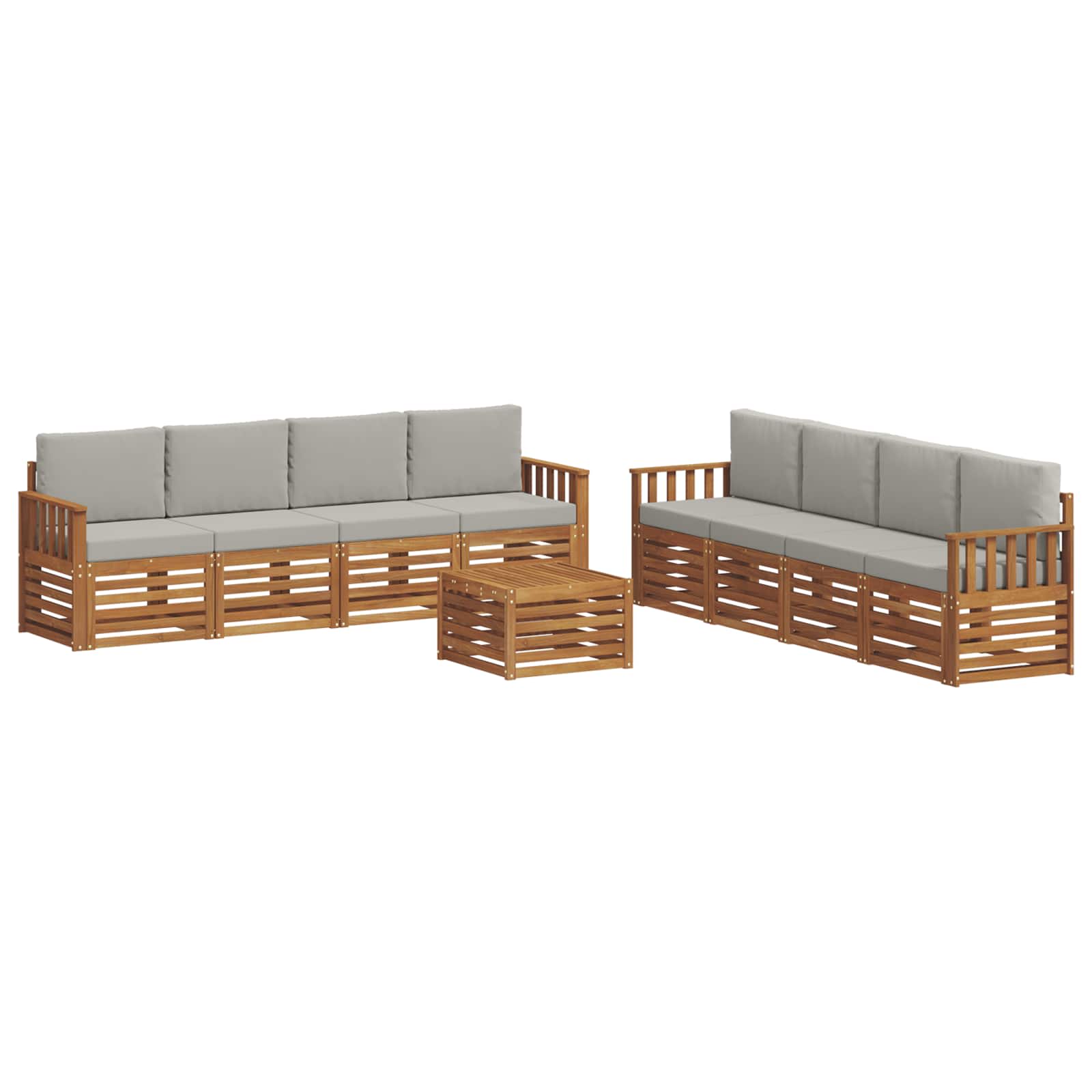 Sofa-Sets 9 pcs Natuurlijk en Lichtgrijs Massief Acaciahout is nu te koop bij PeponiXL, paradijselijk wonen!