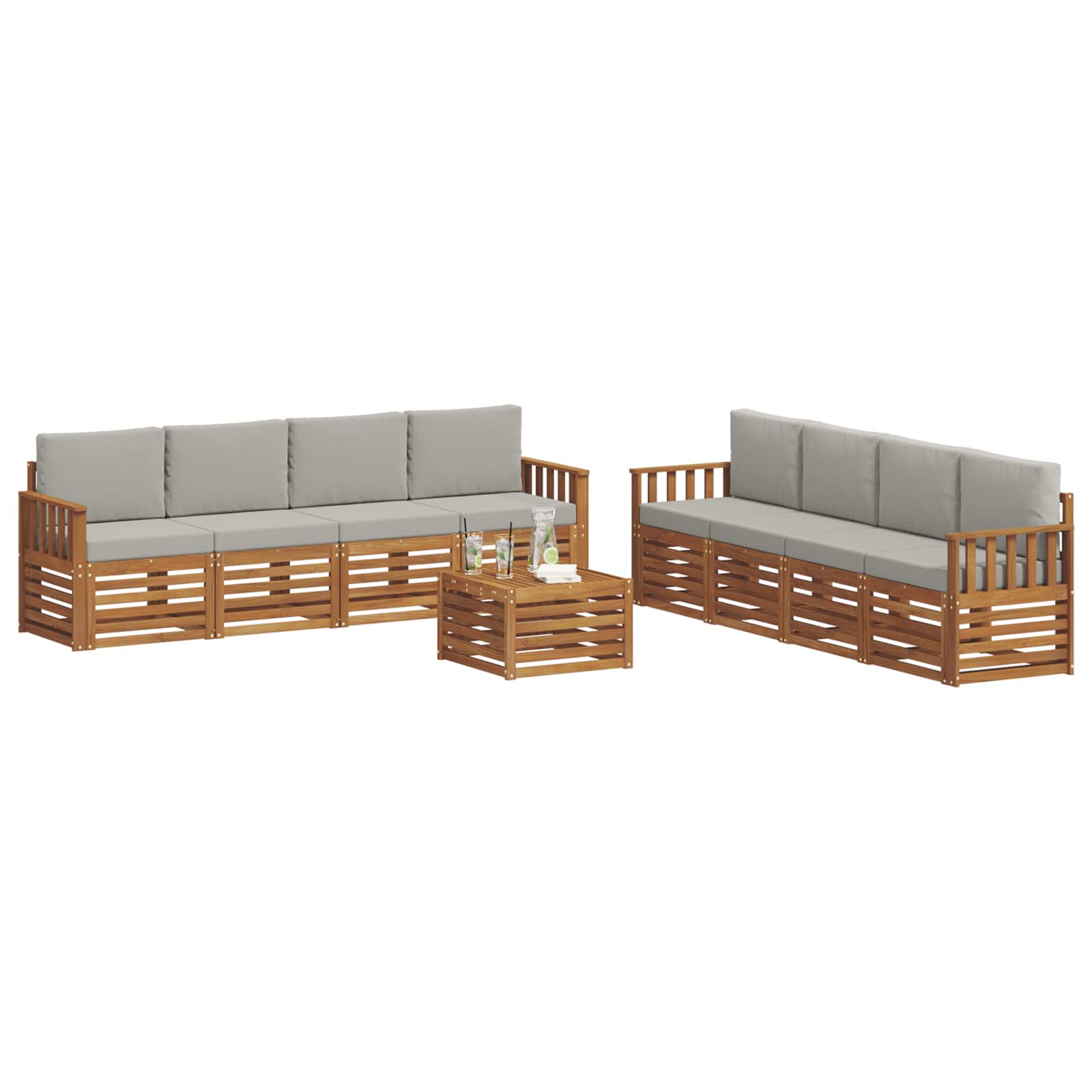 Sofa-Sets 9 pcs Natuurlijk en Lichtgrijs Massief Acaciahout is nu te koop bij PeponiXL, paradijselijk wonen!