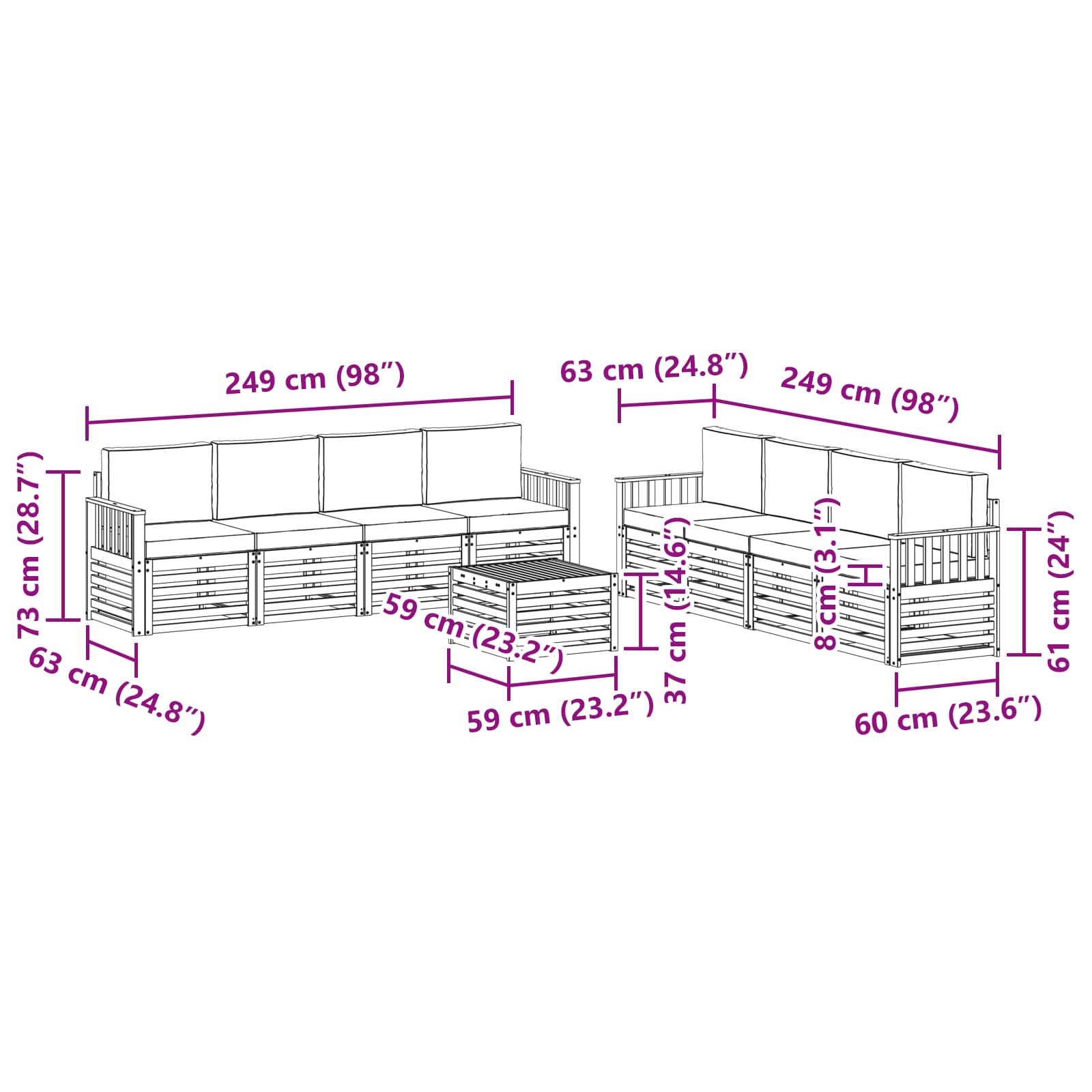 Sofa-Sets 9 pcs Natuurlijk en Antraciet Massief Acaciahout is nu te koop bij PeponiXL, paradijselijk wonen!