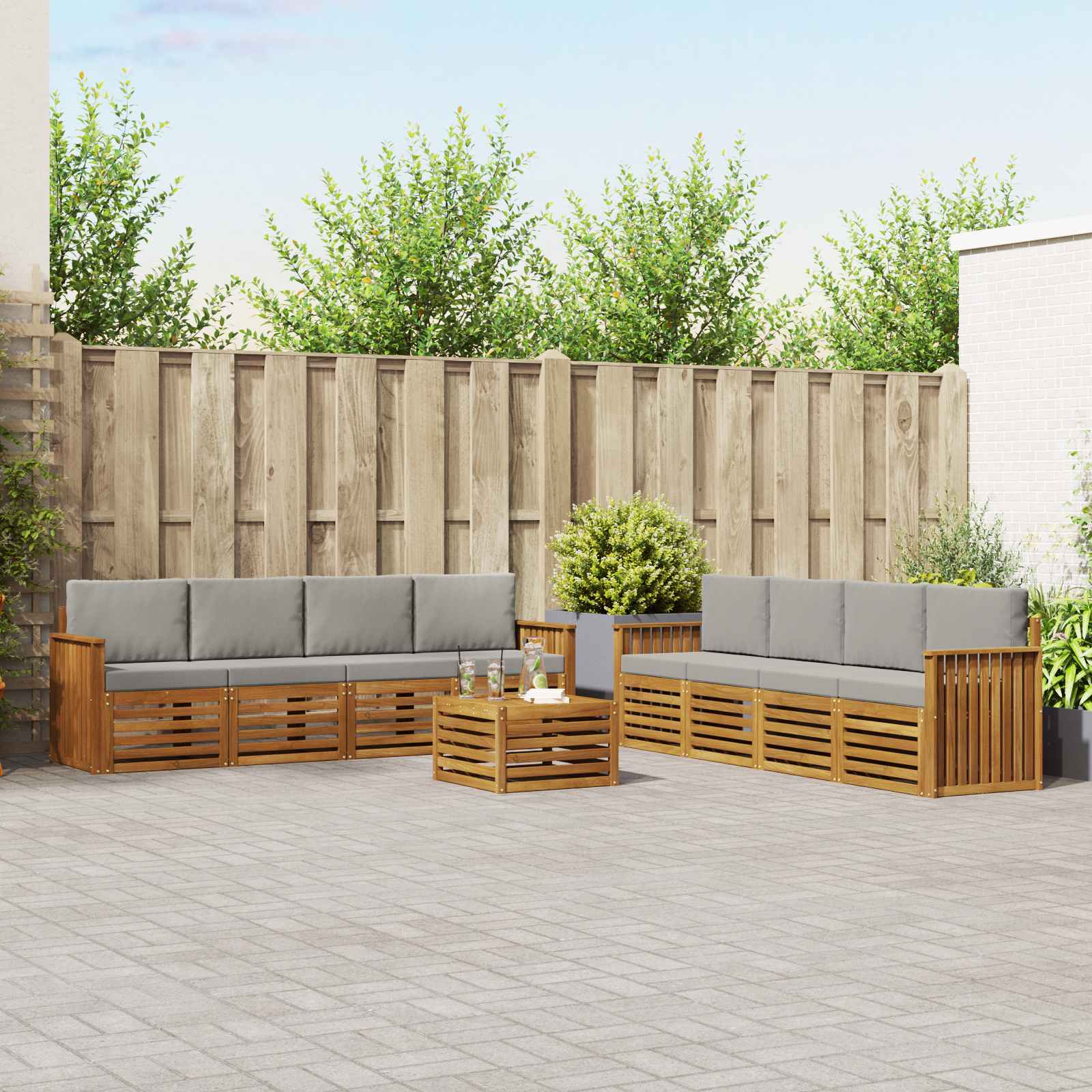 Sofa-Sets 9 pcs Natuurlijk en Lichtgrijs Massief Acaciahout is nu te koop bij PeponiXL, paradijselijk wonen!
