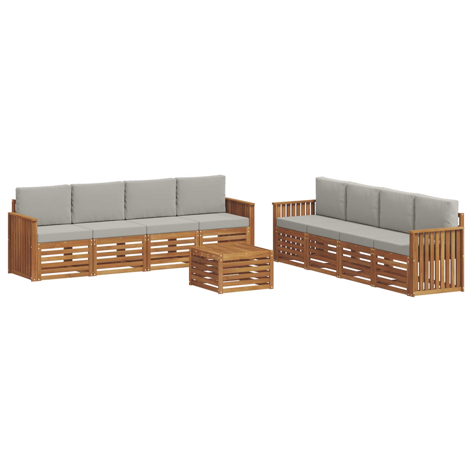 Sofa-Sets 9 pcs Natuurlijk en Lichtgrijs Massief Acaciahout is nu te koop bij PeponiXL, paradijselijk wonen!