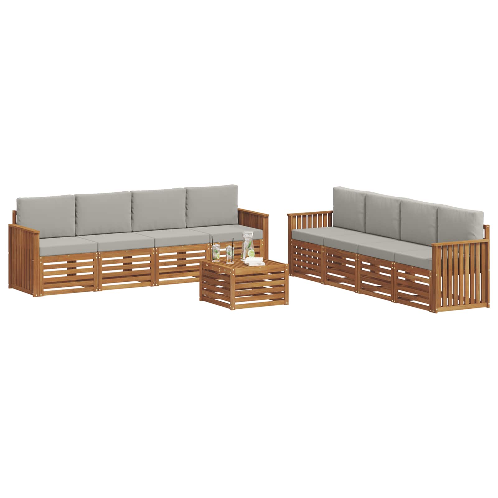 Sofa-Sets 9 pcs Natuurlijk en Lichtgrijs Massief Acaciahout is nu te koop bij PeponiXL, paradijselijk wonen!