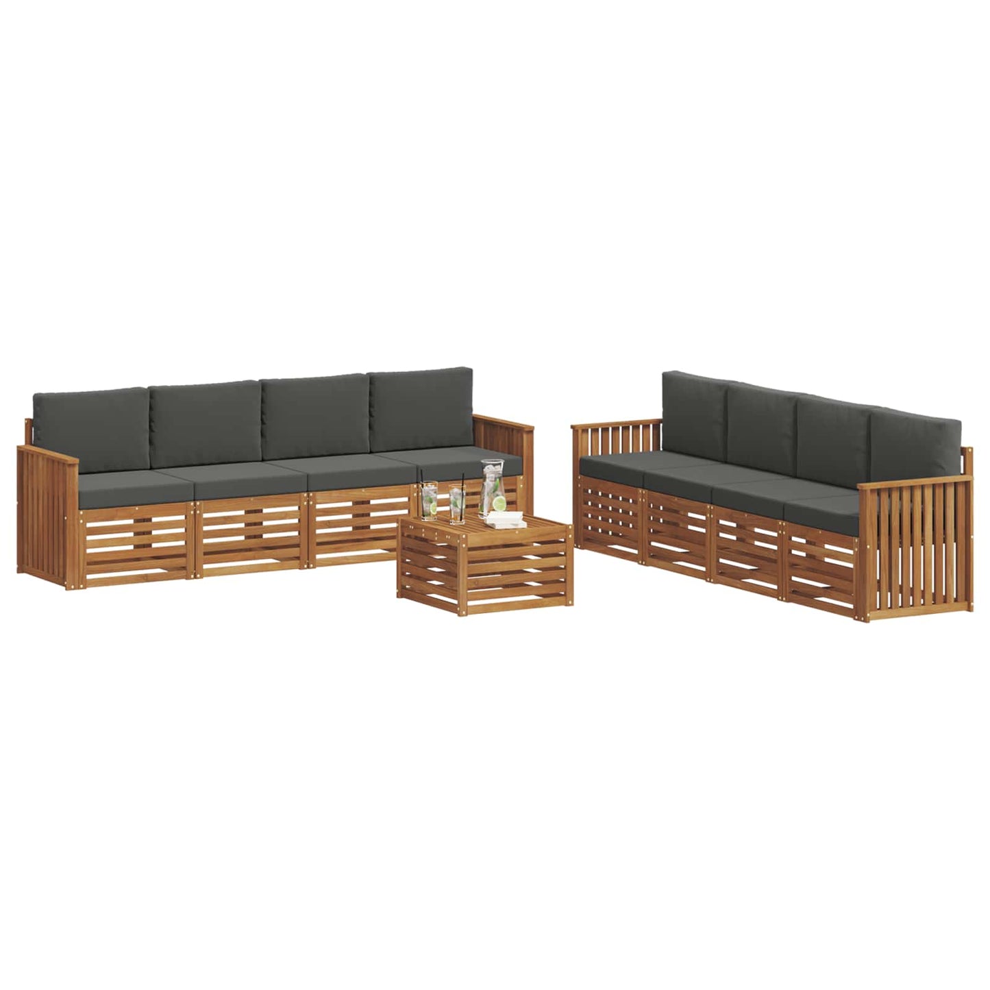 Sofa-Sets 9 pcs Natuurlijk en Antraciet Massief Acaciahout is nu te koop bij PeponiXL, paradijselijk wonen!