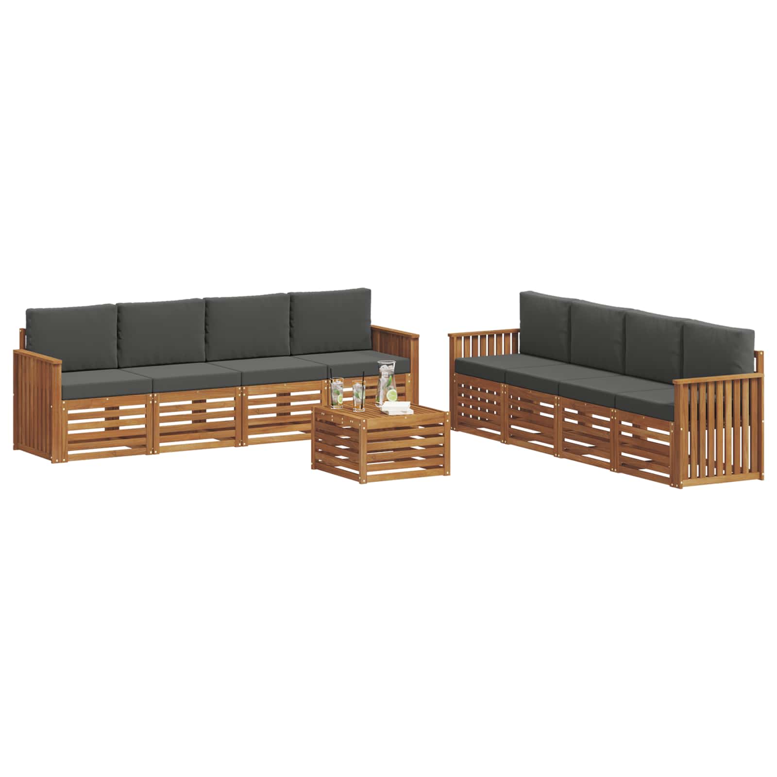 Sofa-Sets 9 pcs Natuurlijk en Antraciet Massief Acaciahout is nu te koop bij PeponiXL, paradijselijk wonen!