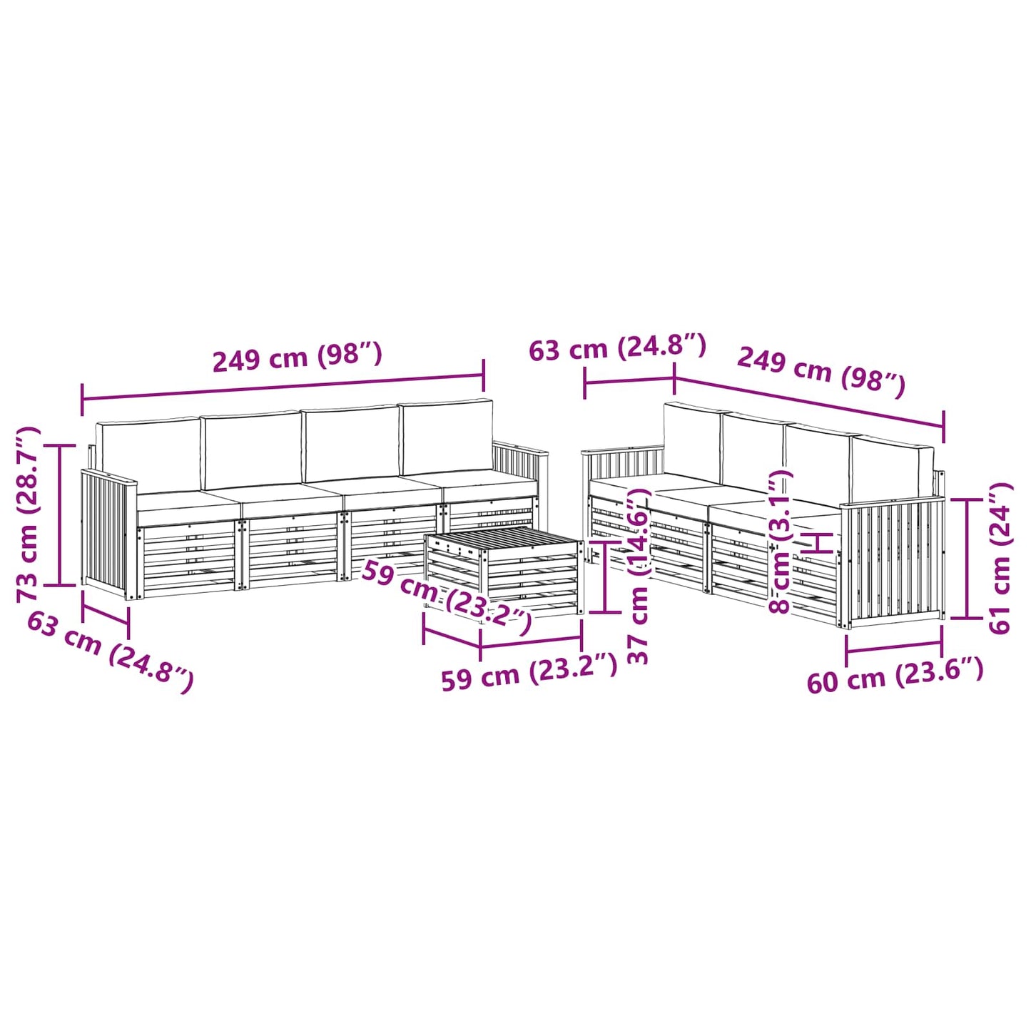 Sofa-Sets 9 pcs Natuurlijk en Antraciet Massief Acaciahout is nu te koop bij PeponiXL, paradijselijk wonen!