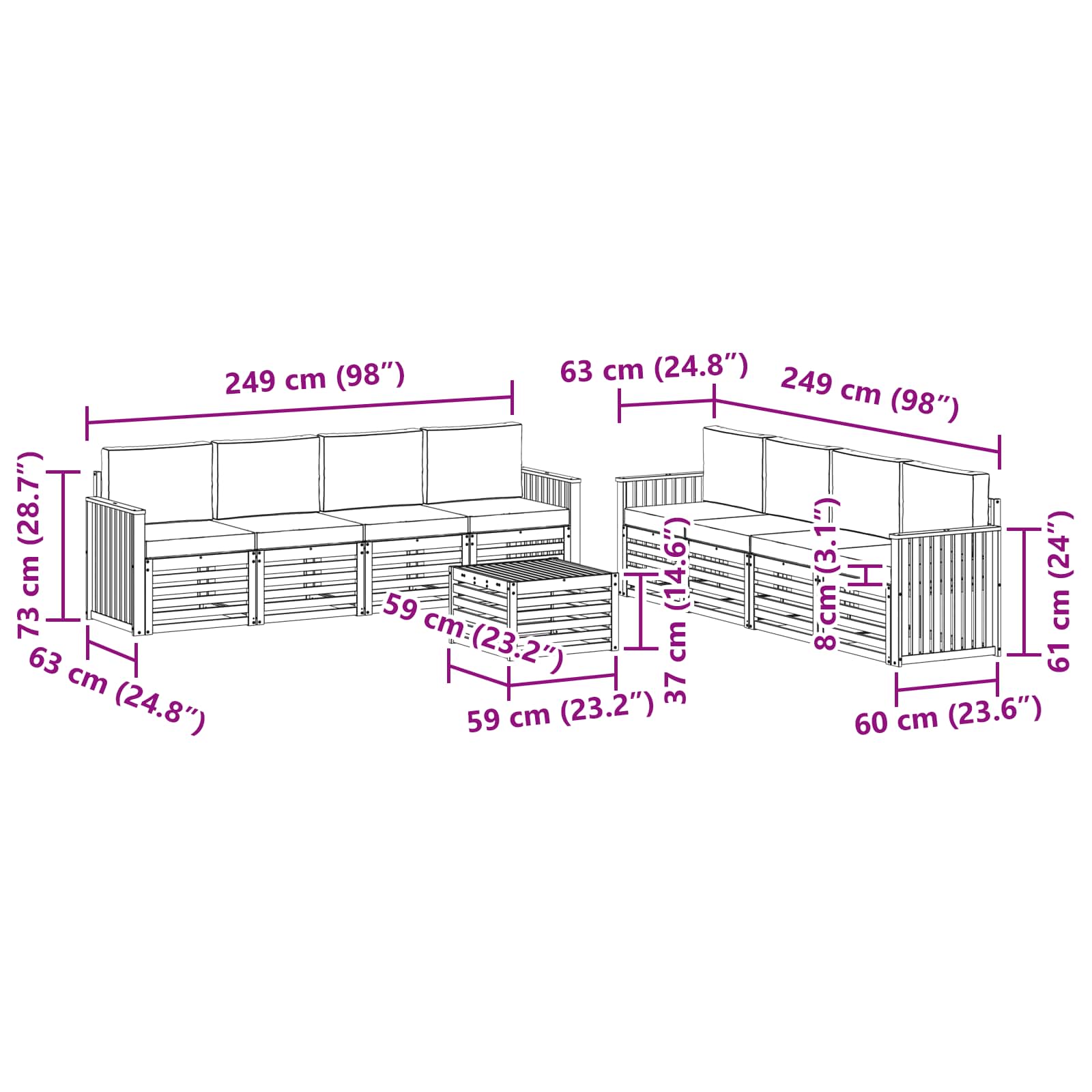 Sofa-Sets 9 pcs Natuurlijk en Antraciet Massief Acaciahout is nu te koop bij PeponiXL, paradijselijk wonen!