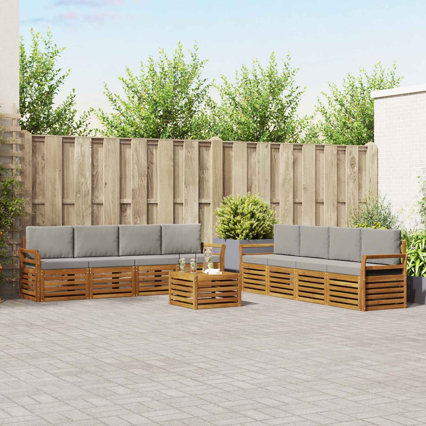 Sofa-Sets 9 pcs Natuurlijk en Lichtgrijs Massief Acaciahout is nu te koop bij PeponiXL, paradijselijk wonen!