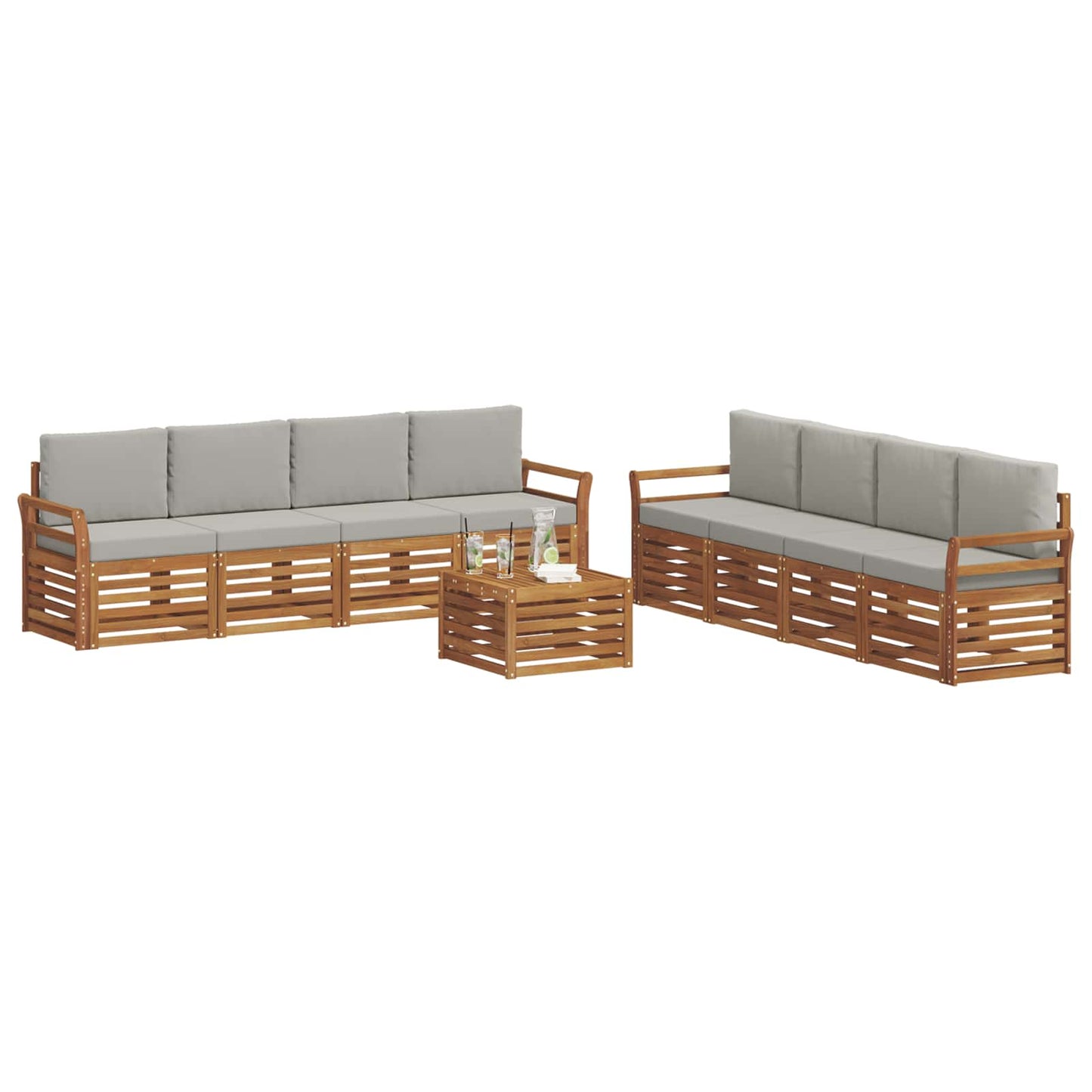 Sofa-Sets 9 pcs Natuurlijk en Lichtgrijs Massief Acaciahout is nu te koop bij PeponiXL, paradijselijk wonen!