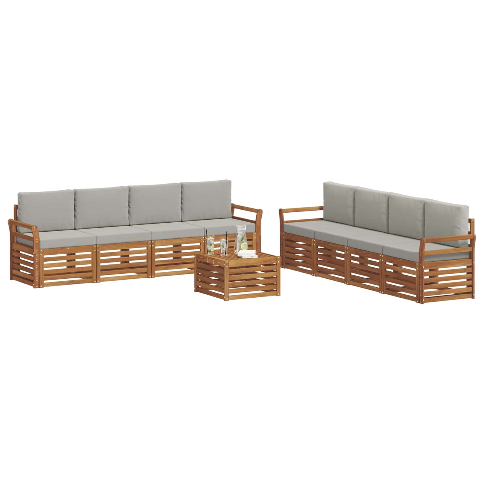 Sofa-Sets 9 pcs Natuurlijk en Lichtgrijs Massief Acaciahout is nu te koop bij PeponiXL, paradijselijk wonen!
