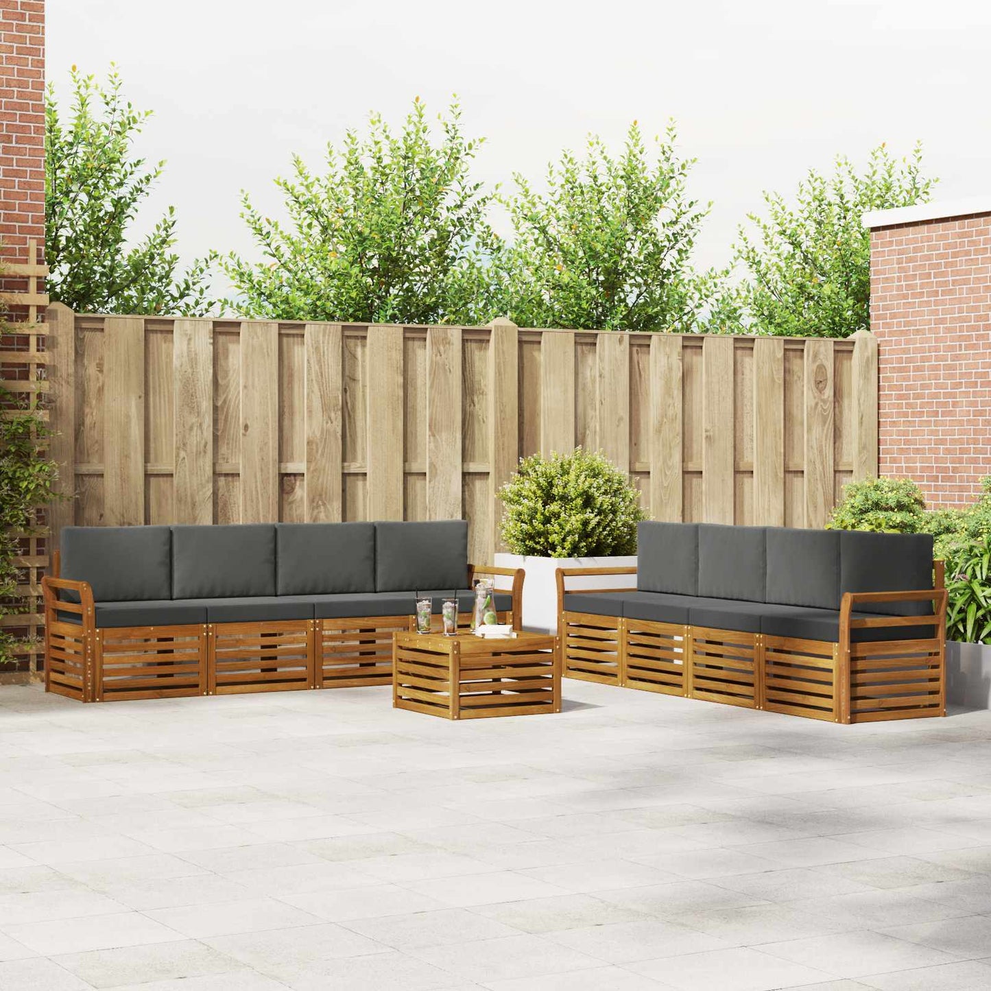Sofa-Sets 9 pcs Natuurlijk en Antraciet Massief Acaciahout is nu te koop bij PeponiXL, paradijselijk wonen!