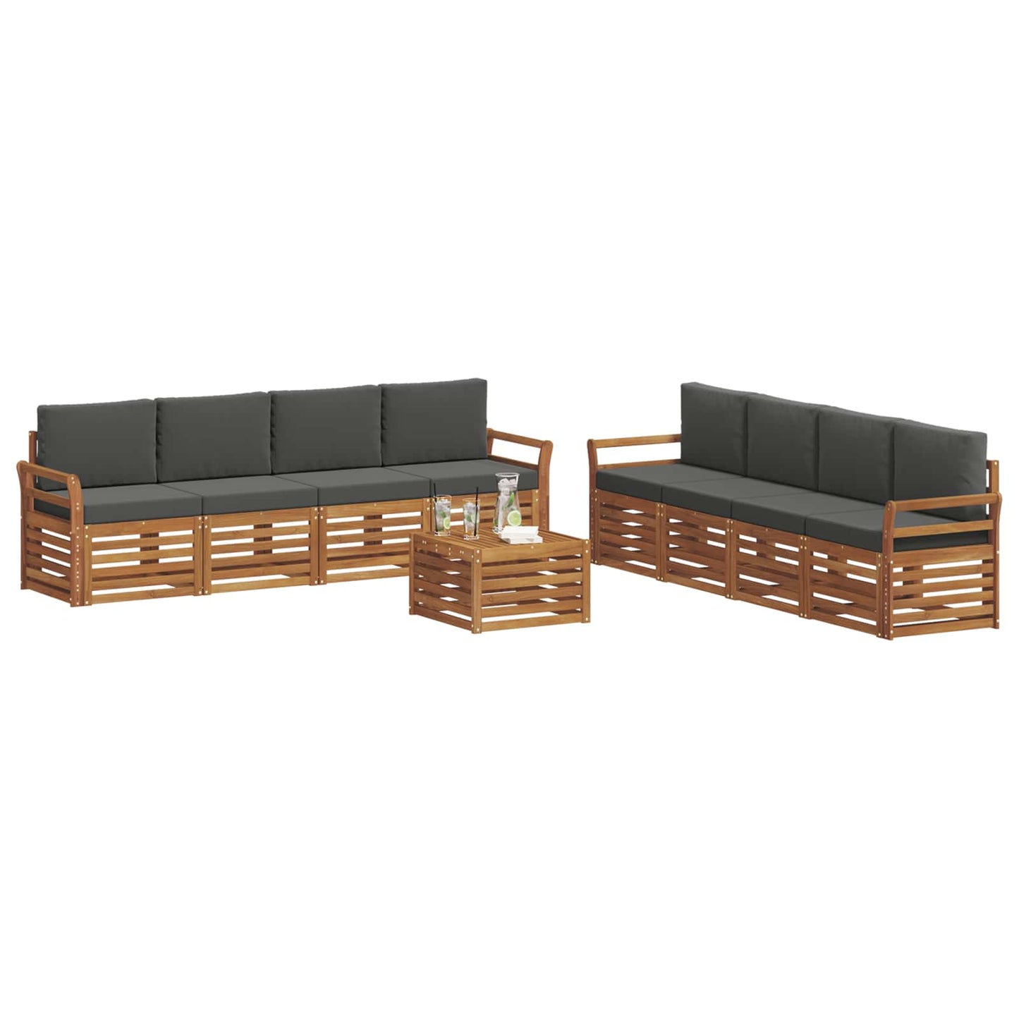 Sofa-Sets 9 pcs Natuurlijk en Antraciet Massief Acaciahout is nu te koop bij PeponiXL, paradijselijk wonen!