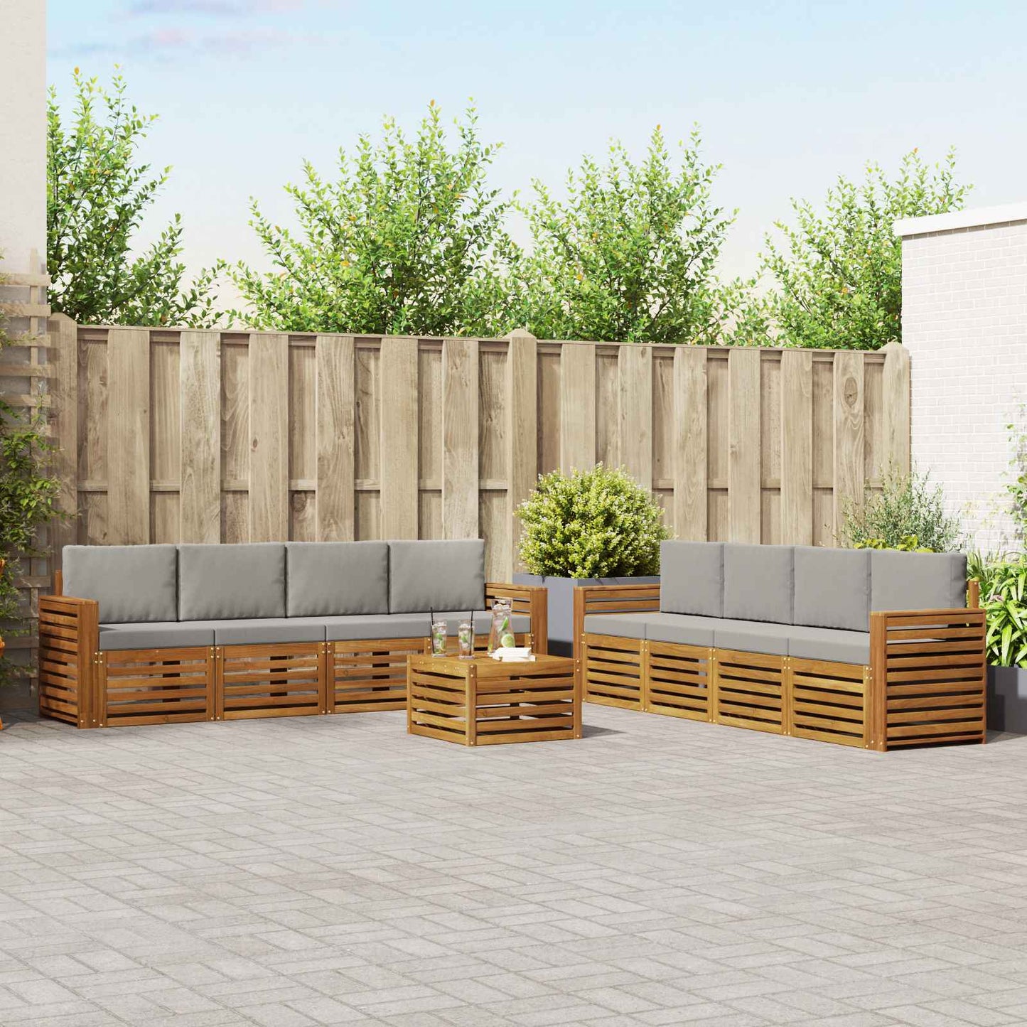 Sofa-Sets 9 pcs Natuurlijk en Lichtgrijs Massief Acaciahout is nu te koop bij PeponiXL, paradijselijk wonen!