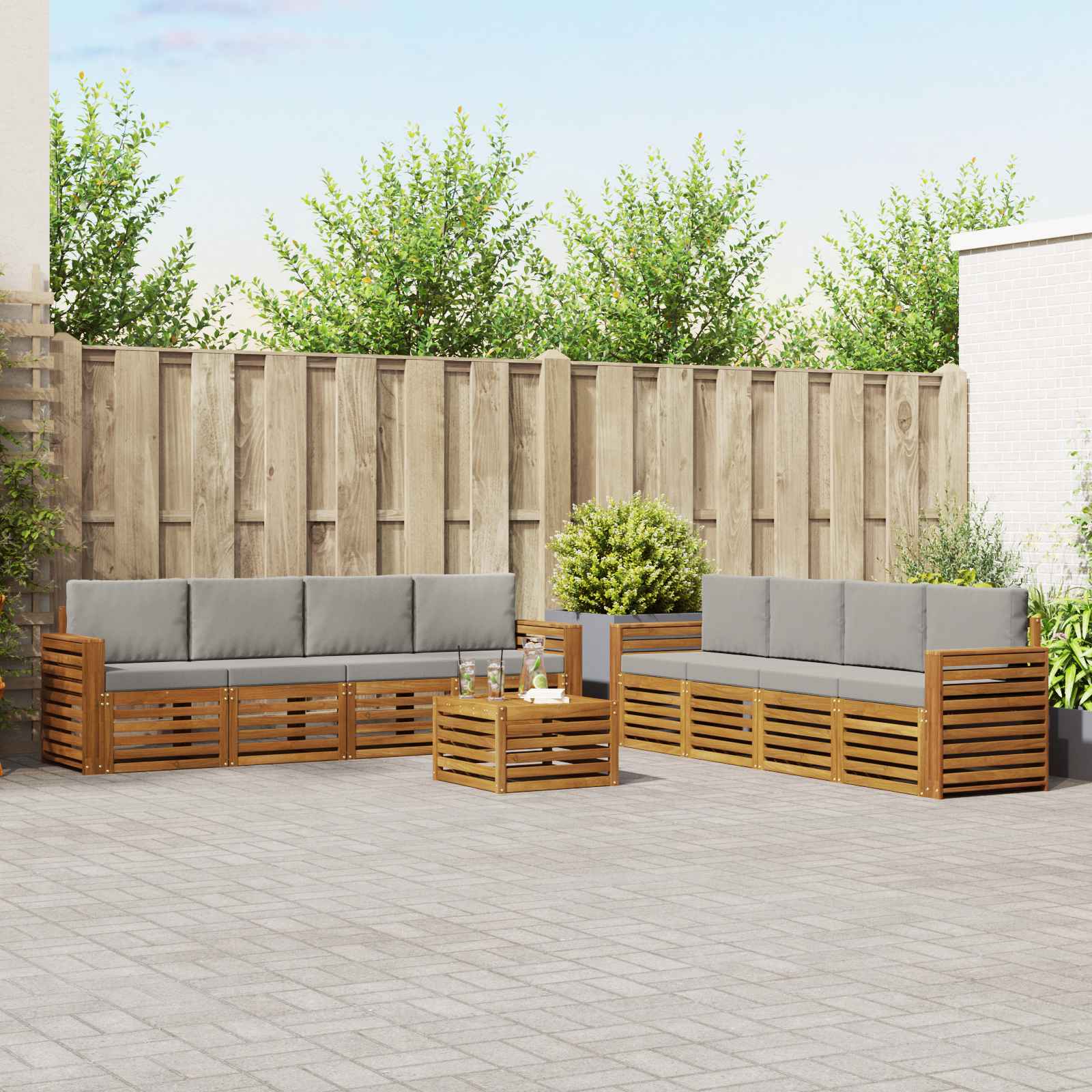 Sofa-Sets 9 pcs Natuurlijk en Lichtgrijs Massief Acaciahout is nu te koop bij PeponiXL, paradijselijk wonen!