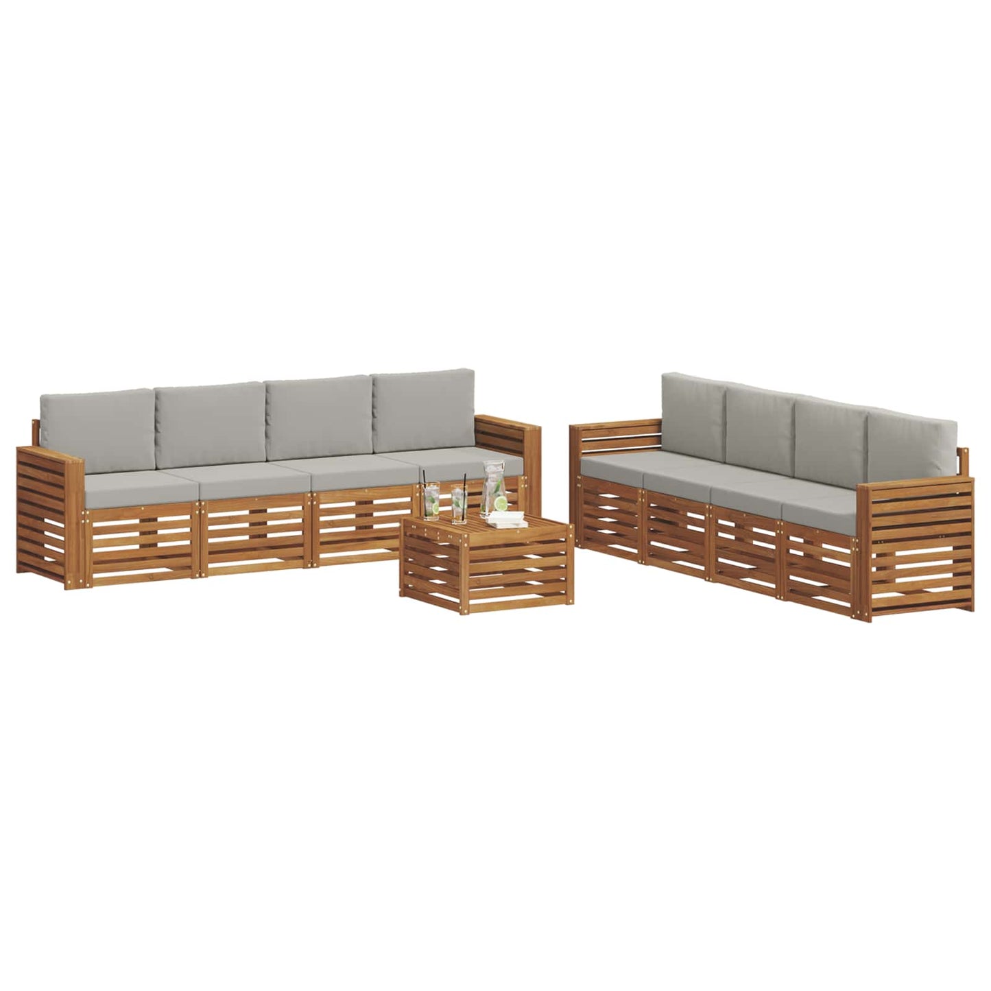 Sofa-Sets 9 pcs Natuurlijk en Lichtgrijs Massief Acaciahout is nu te koop bij PeponiXL, paradijselijk wonen!