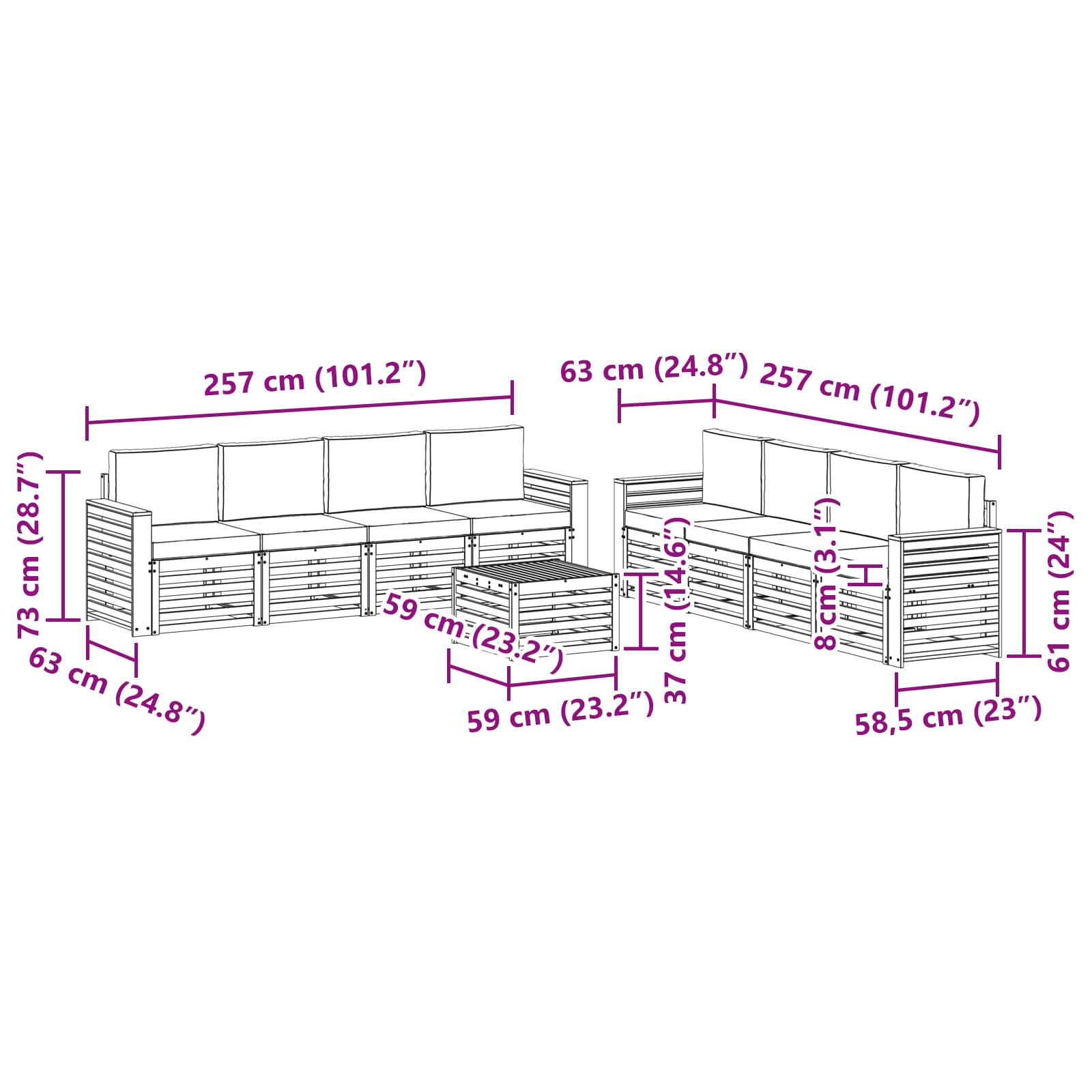Sofa-Sets 9 pcs Natuurlijk en Lichtgrijs Massief Acaciahout is nu te koop bij PeponiXL, paradijselijk wonen!