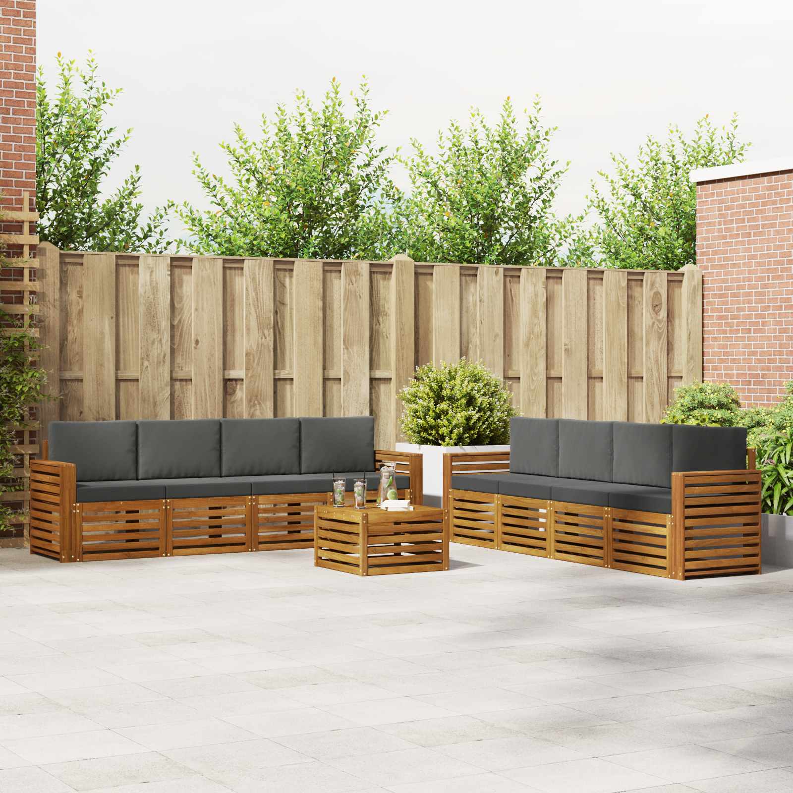 Sofa-Sets 9 pcs Natuurlijk en Antraciet Massief Acaciahout is nu te koop bij PeponiXL, paradijselijk wonen!