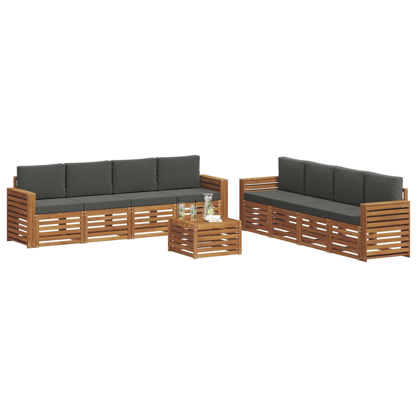 Sofa-Sets 9 pcs Natuurlijk en Antraciet Massief Acaciahout is nu te koop bij PeponiXL, paradijselijk wonen!
