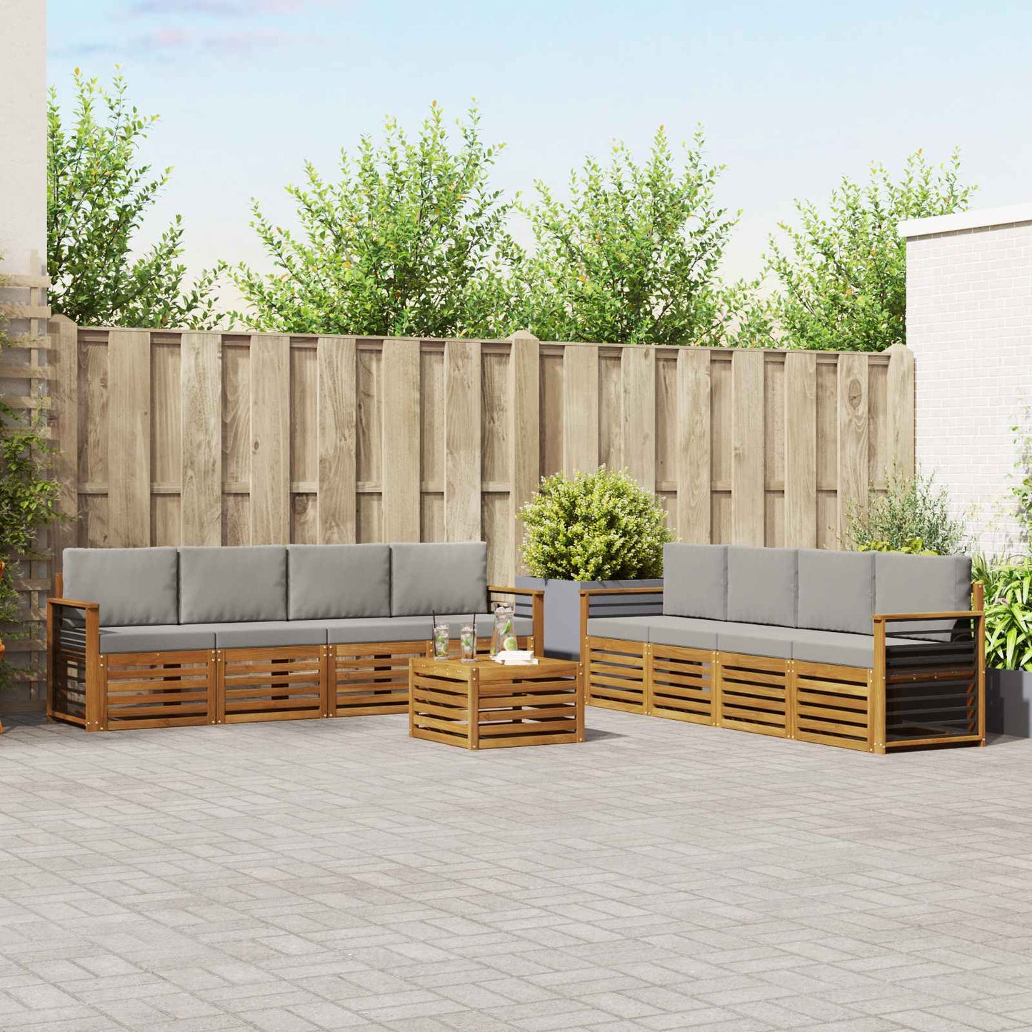 Sofa-Sets 9 pcs Natuurlijk en Lichtgrijs Massief Acaciahout is nu te koop bij PeponiXL, paradijselijk wonen!