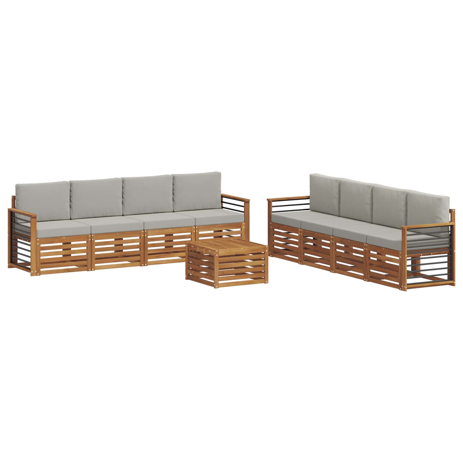 Sofa-Sets 9 pcs Natuurlijk en Lichtgrijs Massief Acaciahout is nu te koop bij PeponiXL, paradijselijk wonen!
