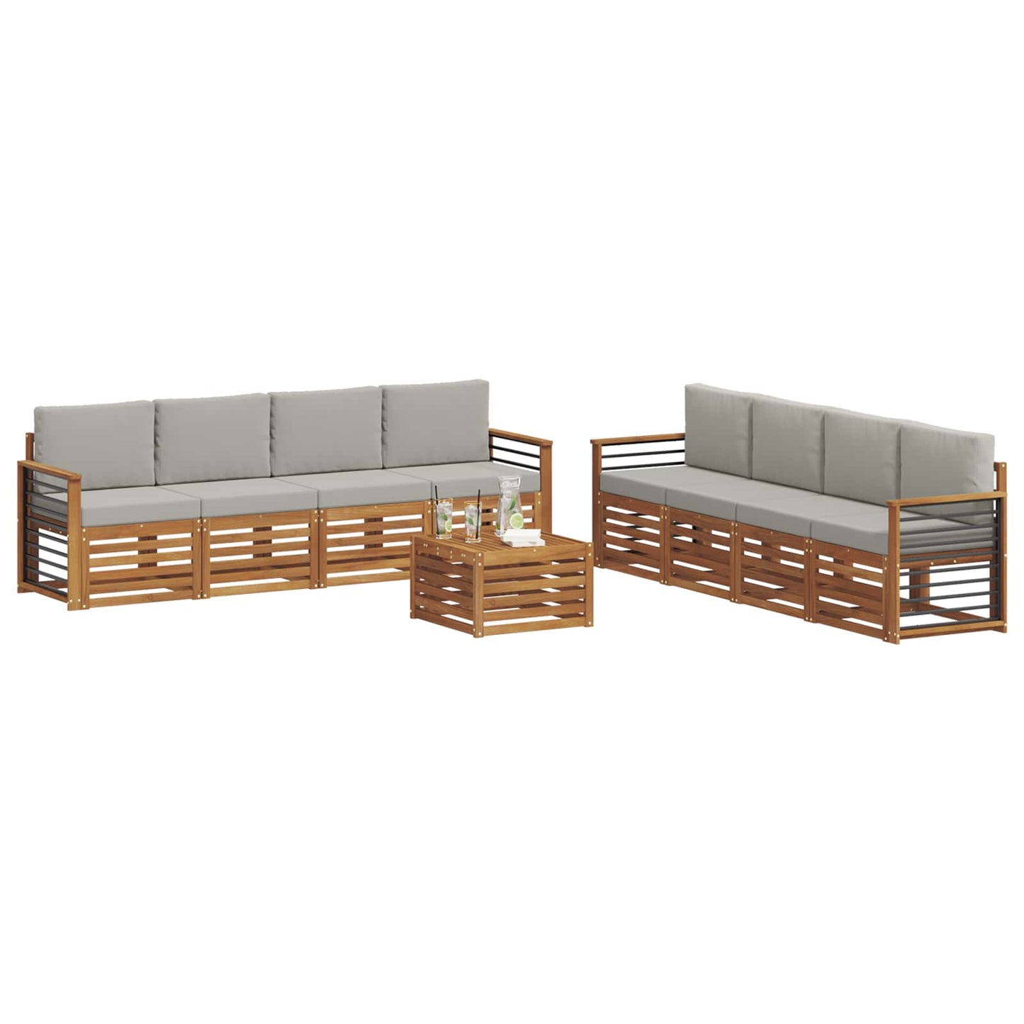 Sofa-Sets 9 pcs Natuurlijk en Lichtgrijs Massief Acaciahout is nu te koop bij PeponiXL, paradijselijk wonen!