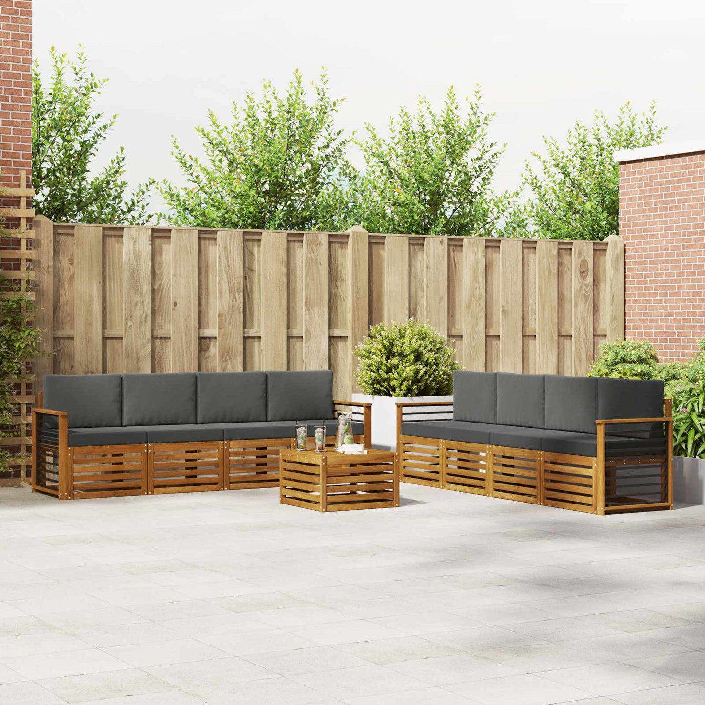 Sofa-Sets 9 pcs Natuurlijk en Antraciet Massief Acaciahout is nu te koop bij PeponiXL, paradijselijk wonen!