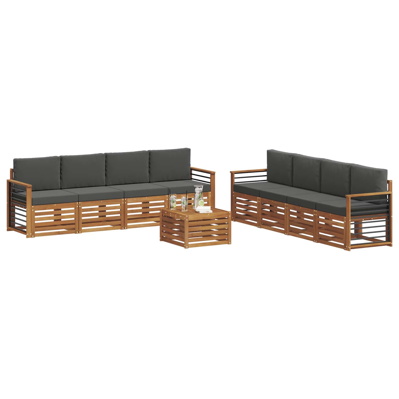 Sofa-Sets 9 pcs Natuurlijk en Antraciet Massief Acaciahout is nu te koop bij PeponiXL, paradijselijk wonen!