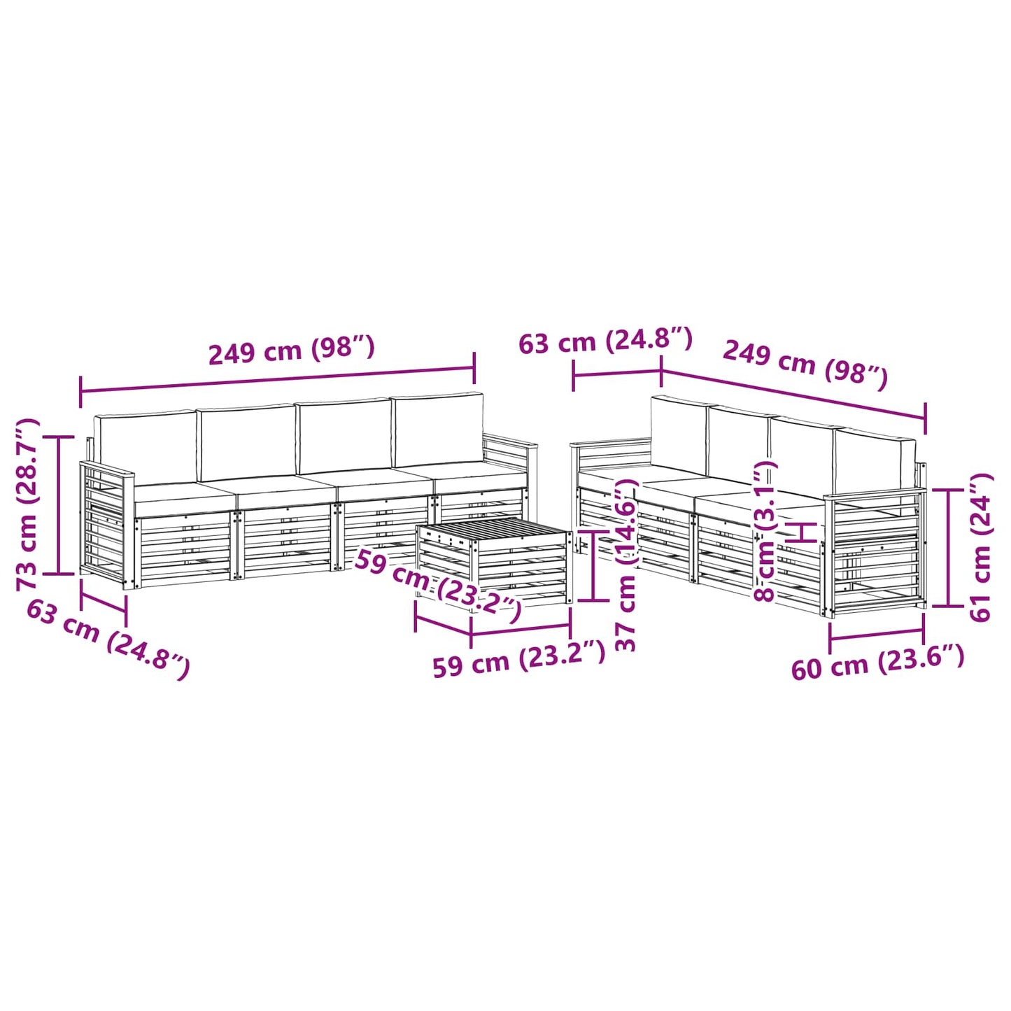 Sofa-Sets 9 pcs Natuurlijk en Antraciet Massief Acaciahout is nu te koop bij PeponiXL, paradijselijk wonen!