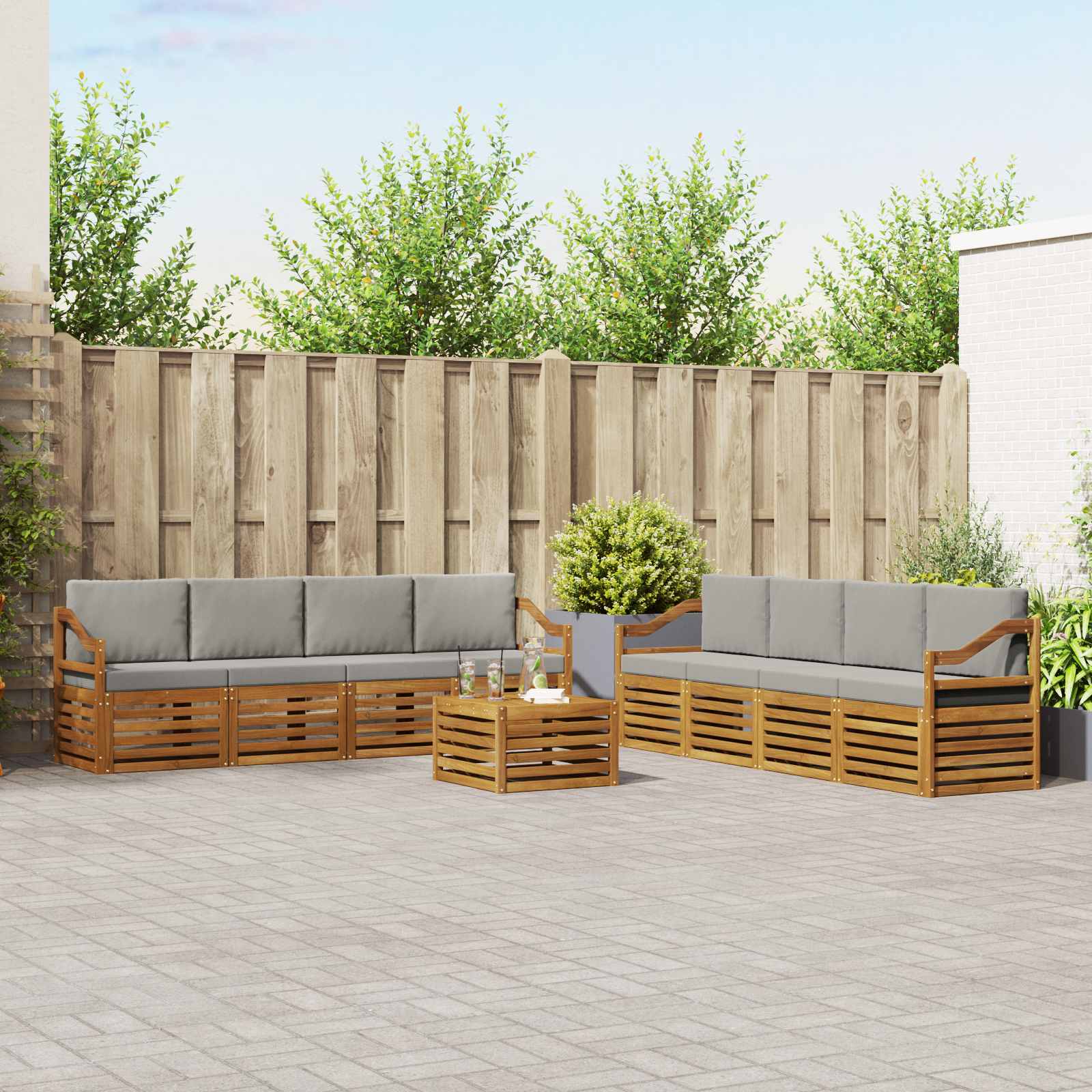 Sofa-Sets 9 pcs Natuurlijk en Lichtgrijs Massief Acaciahout is nu te koop bij PeponiXL, paradijselijk wonen!
