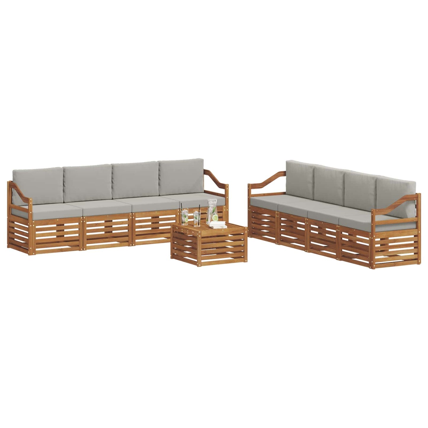 Sofa-Sets 9 pcs Natuurlijk en Lichtgrijs Massief Acaciahout is nu te koop bij PeponiXL, paradijselijk wonen!