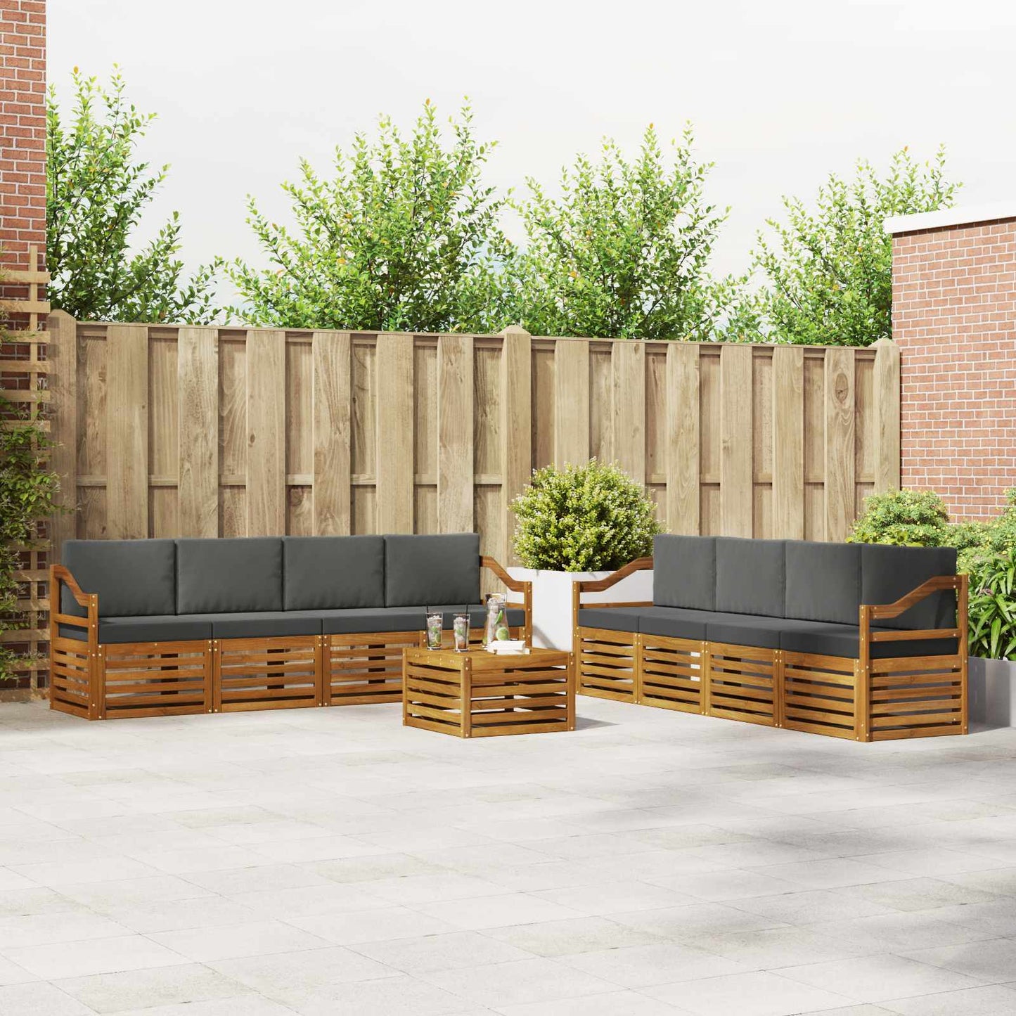 Sofa-Sets 9 pcs Natuurlijk en Antraciet Massief Acaciahout is nu te koop bij PeponiXL, paradijselijk wonen!