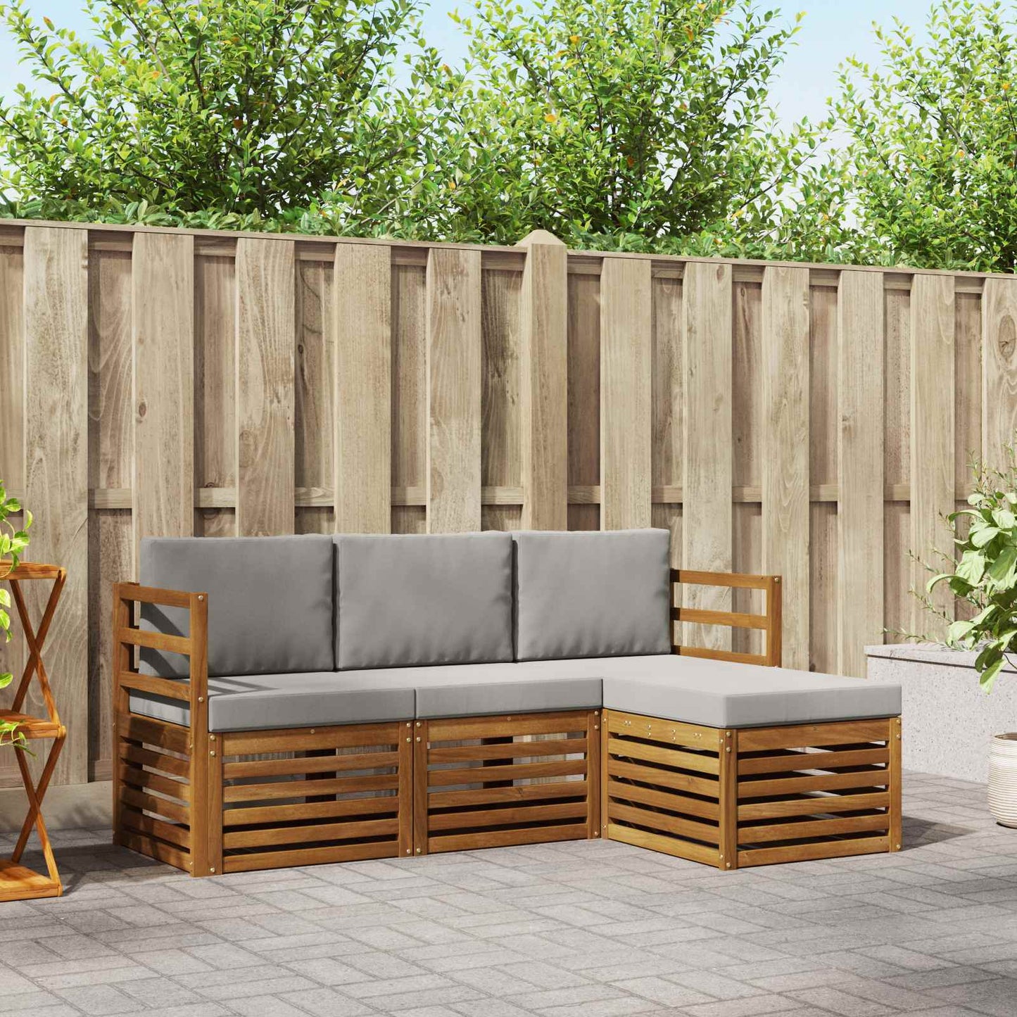 Buiten bankenset met kussen 4 pcs Natuurlijk en Lichtgrijs is nu te koop bij PeponiXL, paradijselijk wonen!