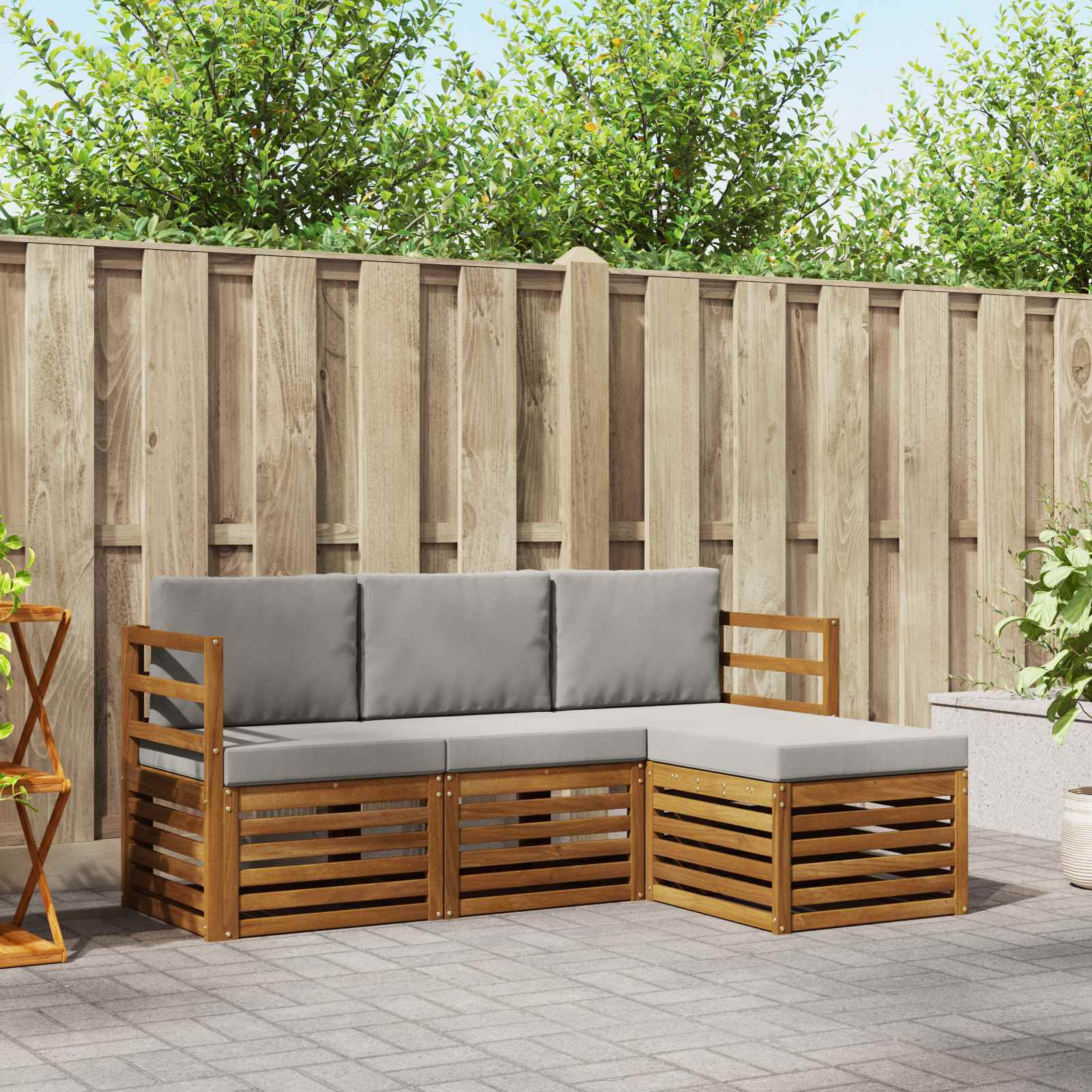 Buiten bankenset met kussen 4 pcs Natuurlijk en Lichtgrijs is nu te koop bij PeponiXL, paradijselijk wonen!